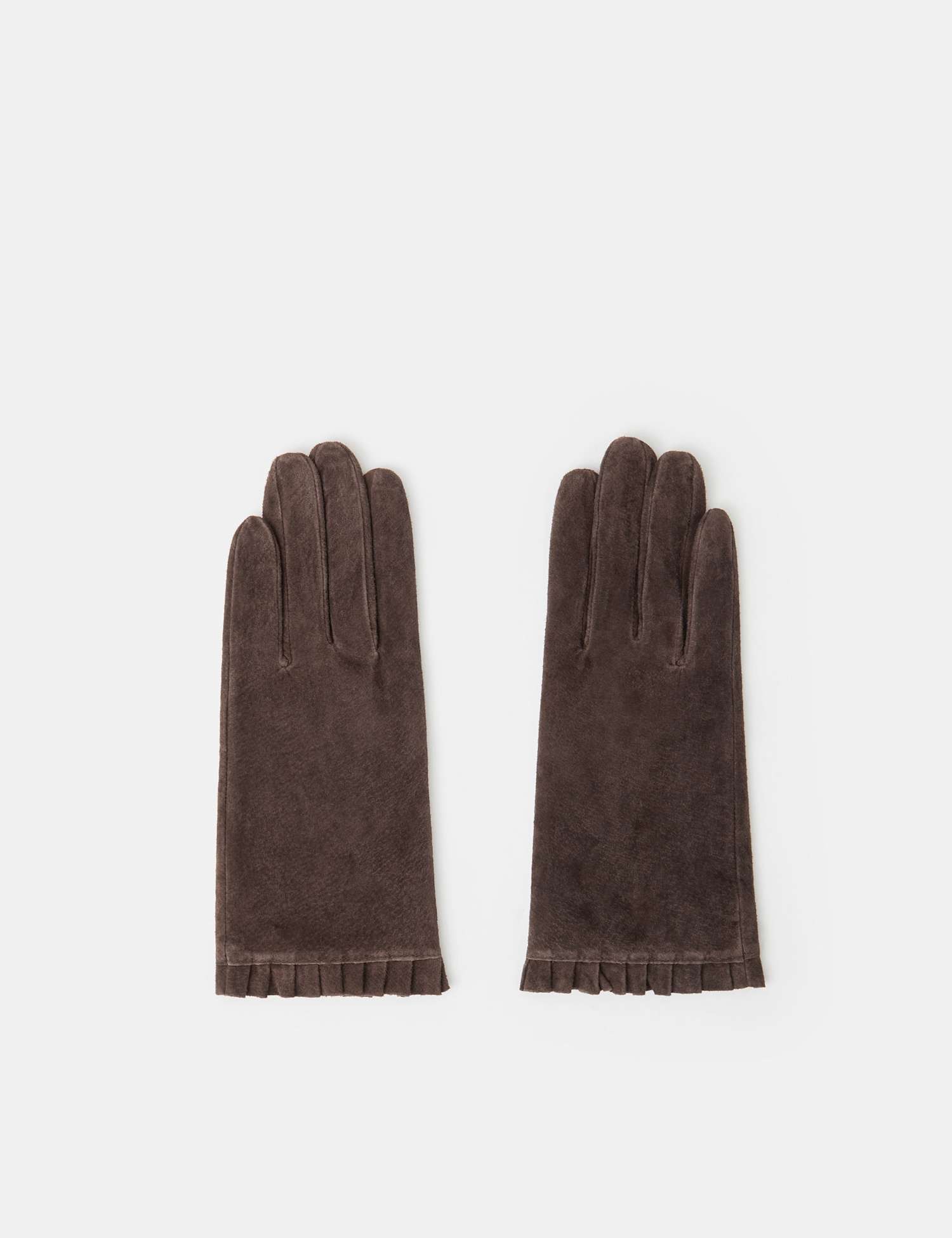 ACCESSORIZE Suede Frill Cuff Gloves Chocolate