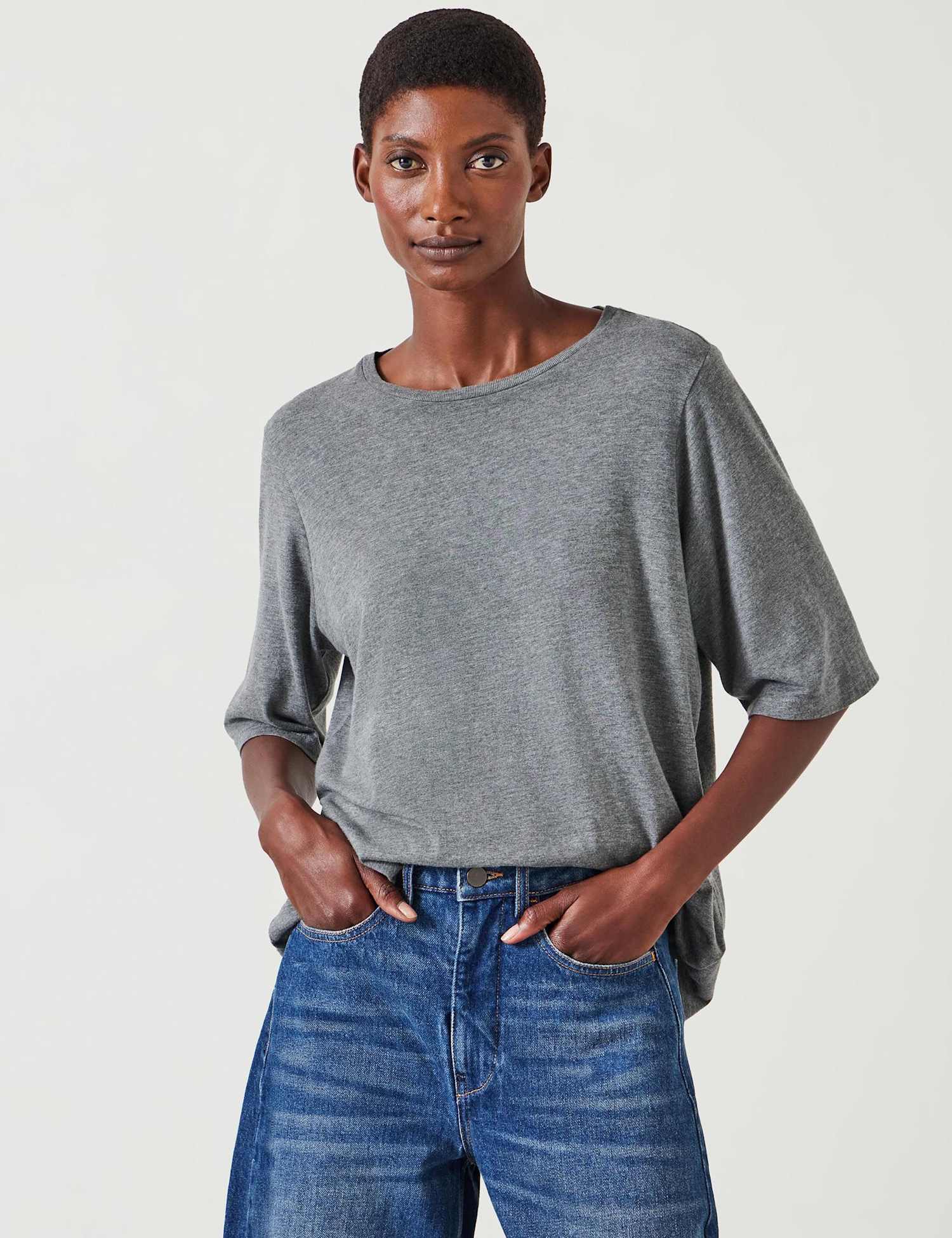 HUSH Cotton Rich Crew Neck T-Shirt Grey Marl