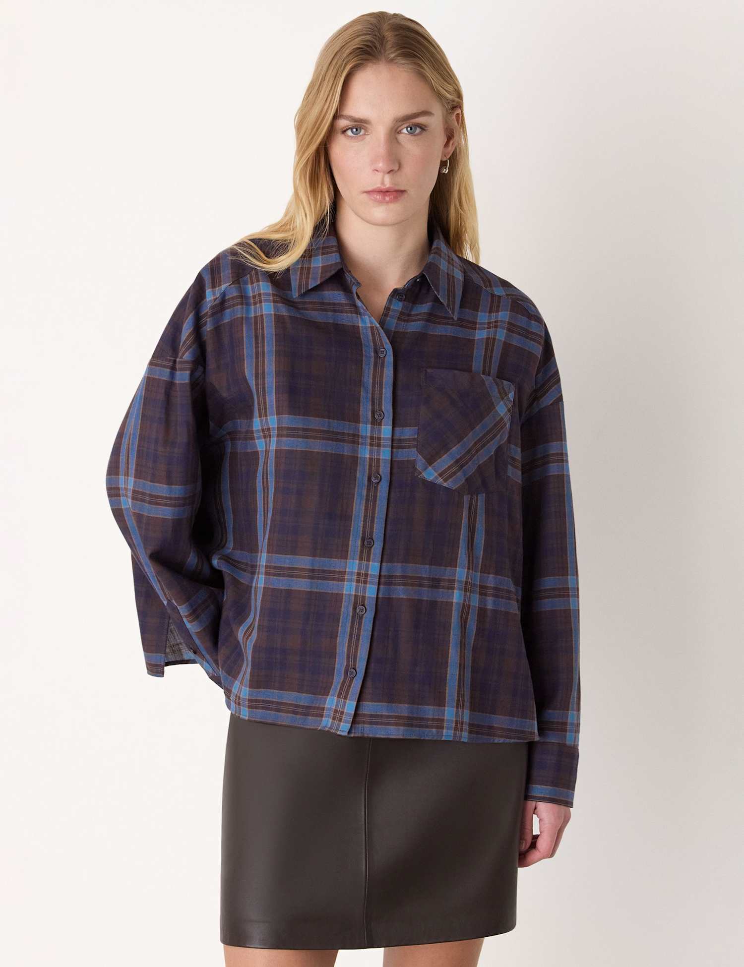 Whistles Pure Cotton Checked Collared Shirt Blue Mix