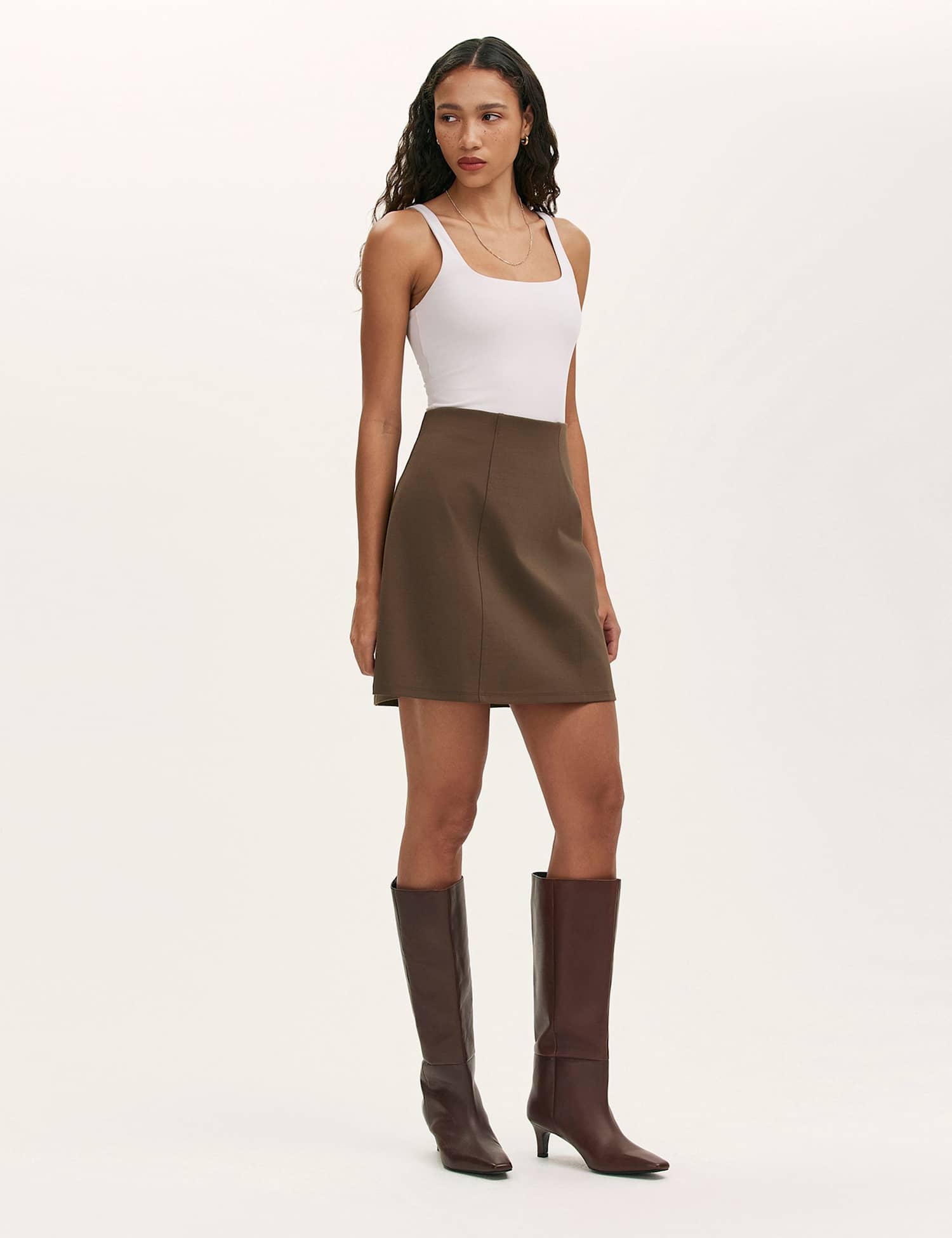 Finery London Jersey Mini A-Line Skirt Brown
