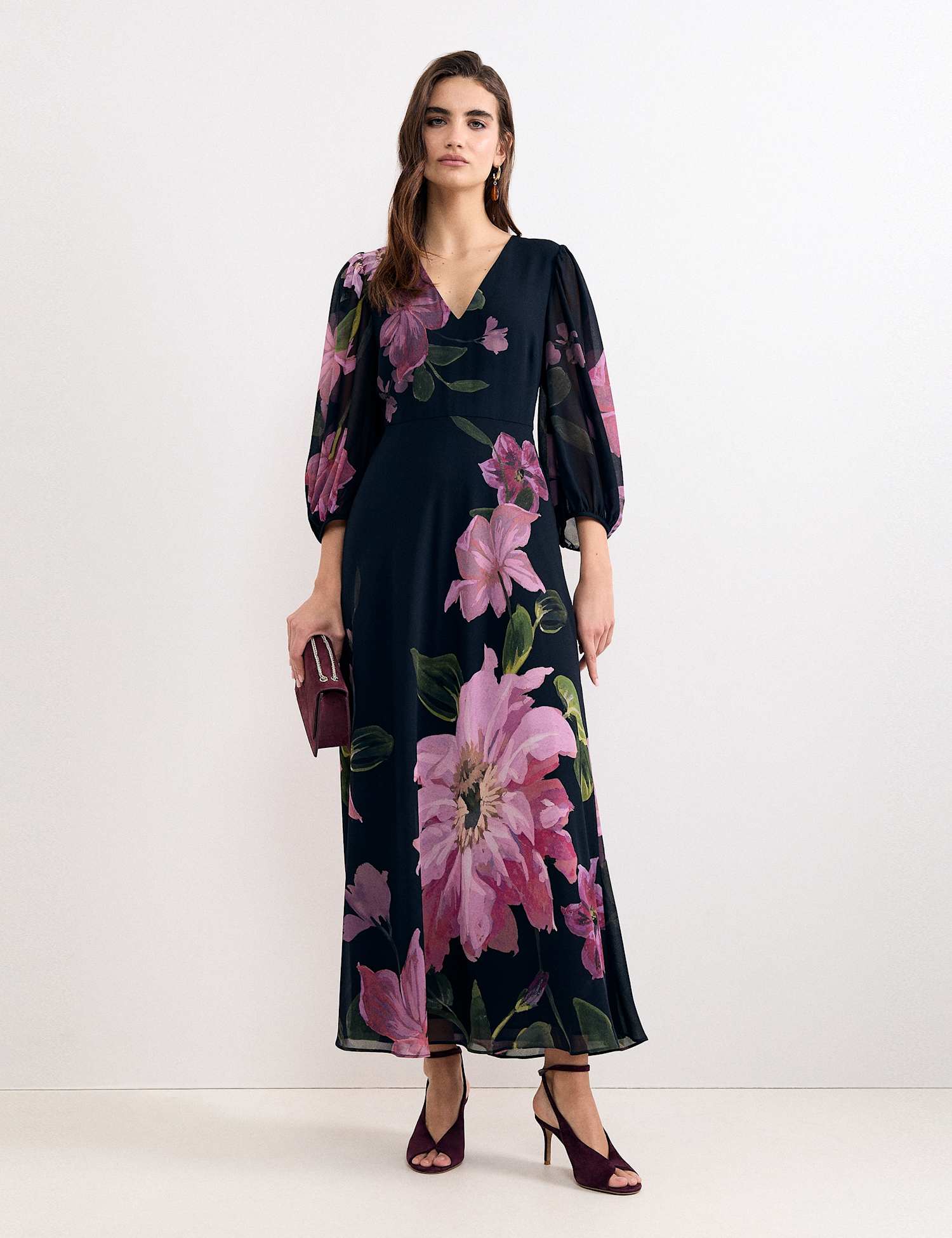 Phase Eight Floral V-Neck Maxi Dress Navy Mix