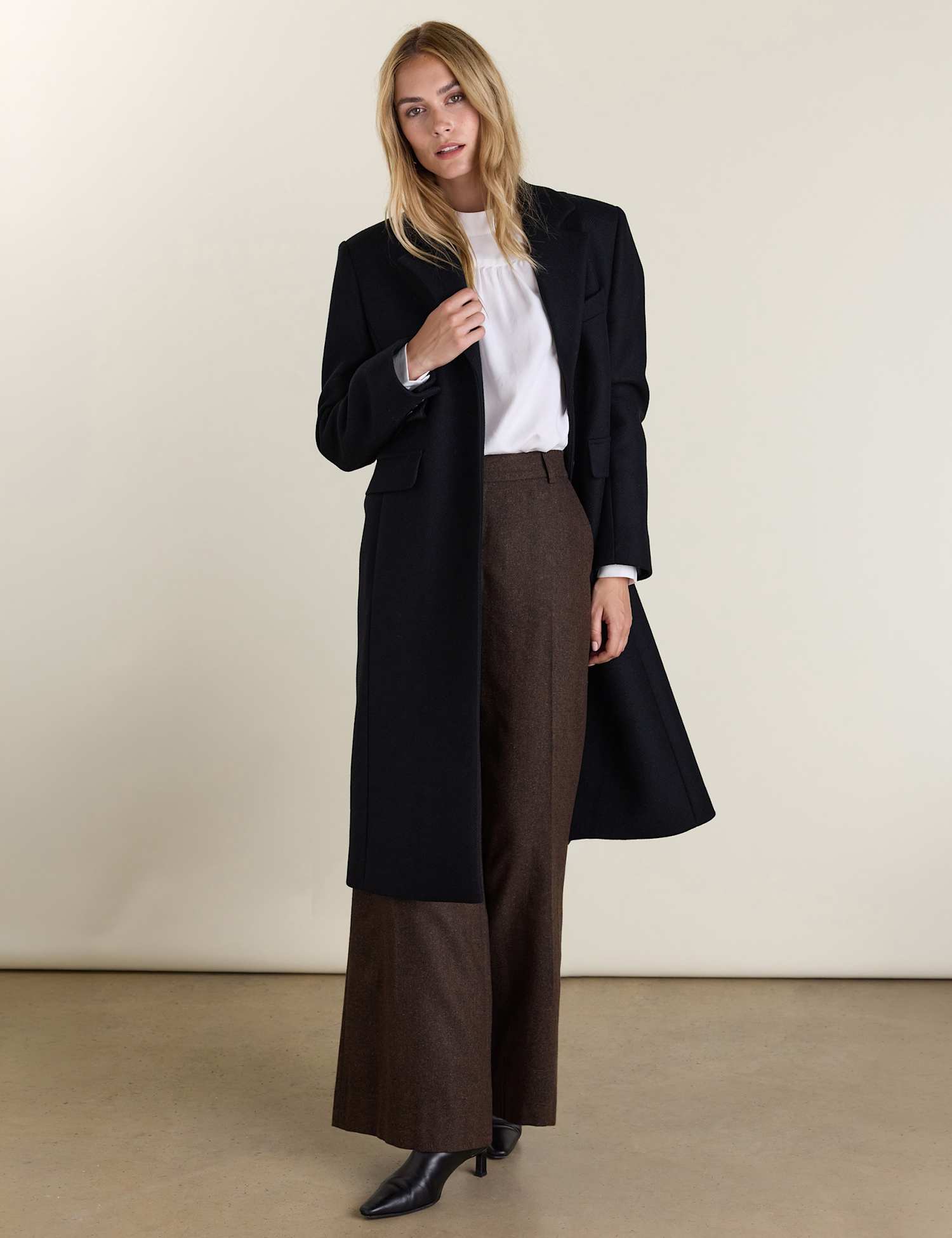 BAUKJEN Hana Regular Fit Longline Wool Coat Black