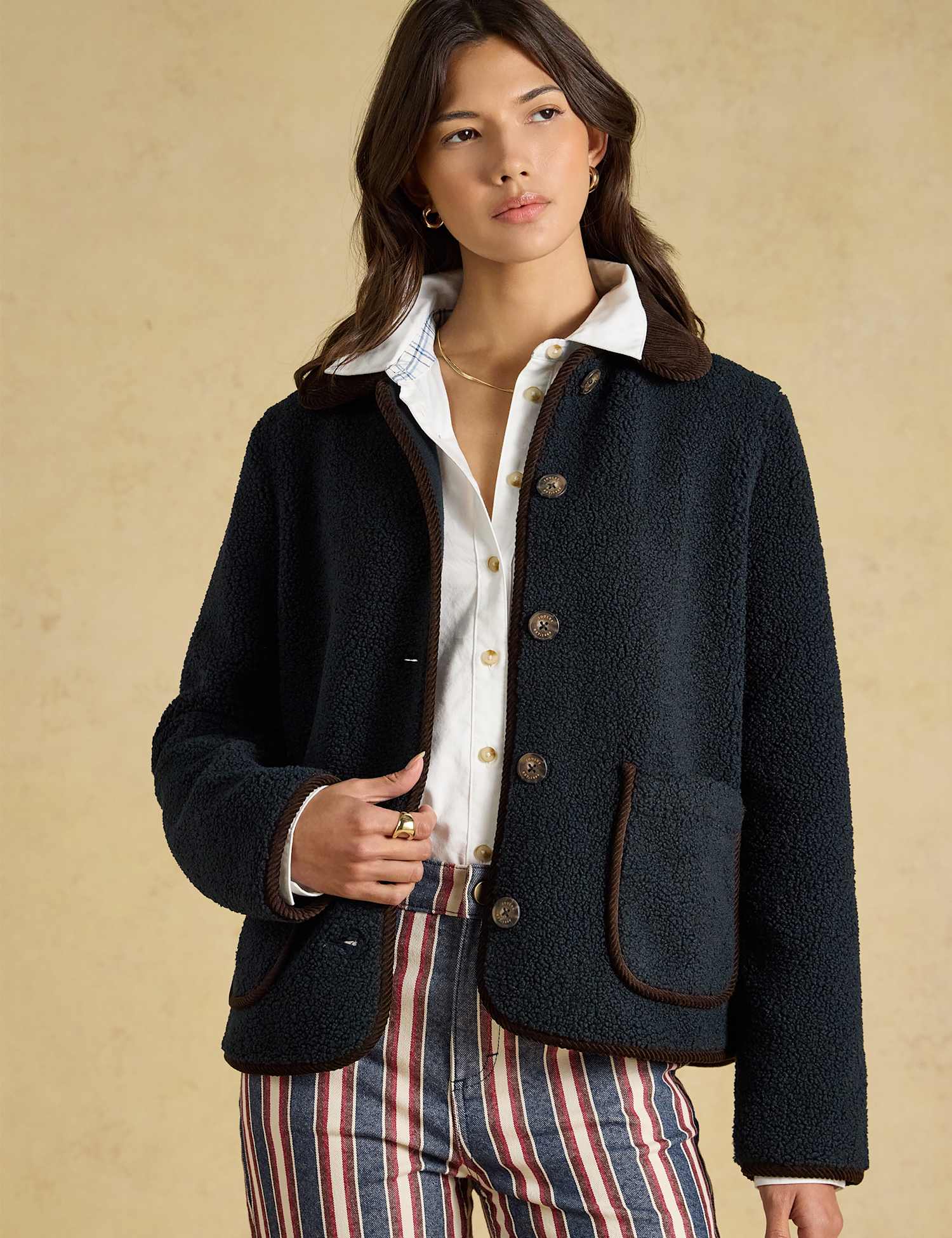 Joules Button Through Fleece Jacket Navy