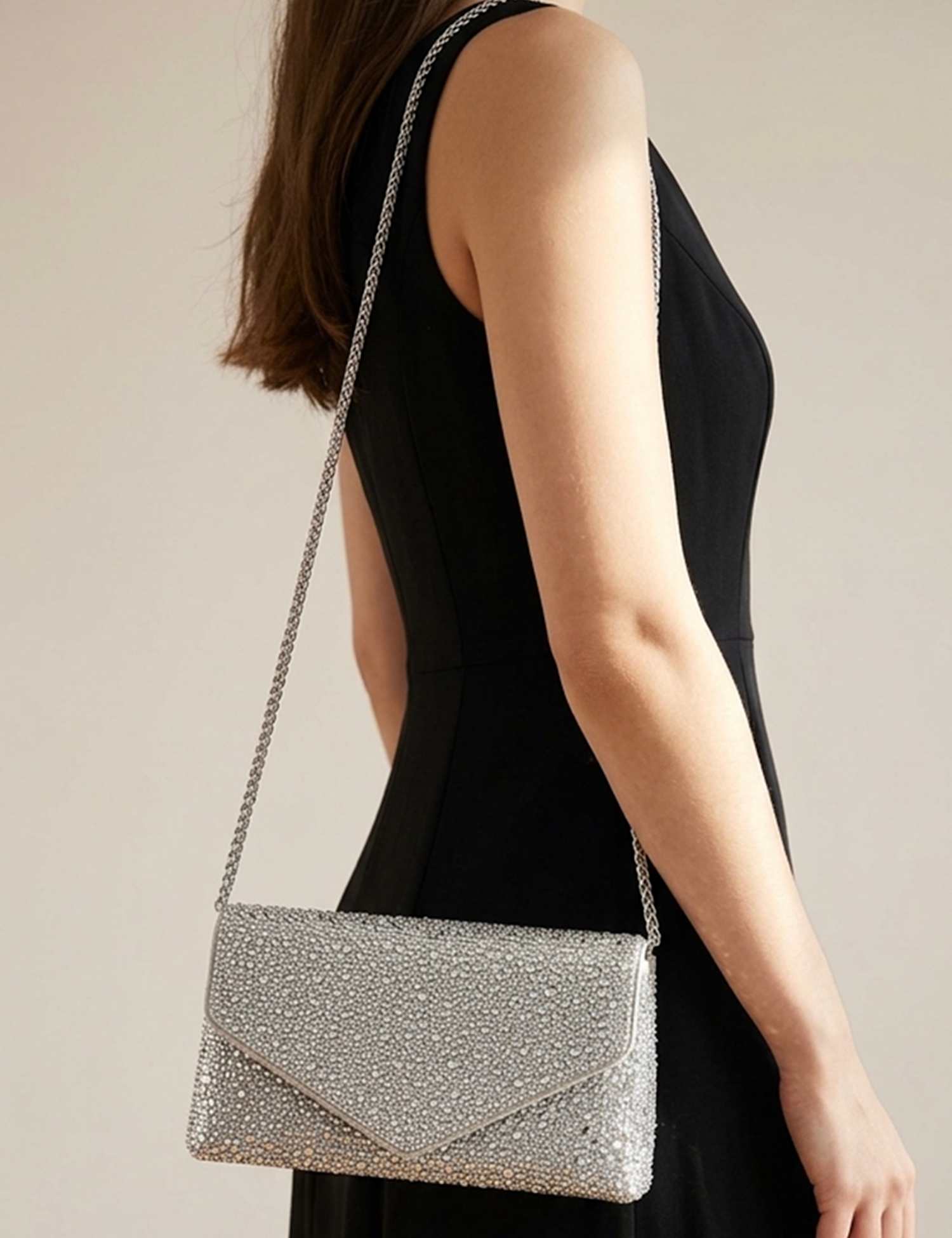 Jones Bootmaker Faux Leather Embellished Clutch Bag Silver