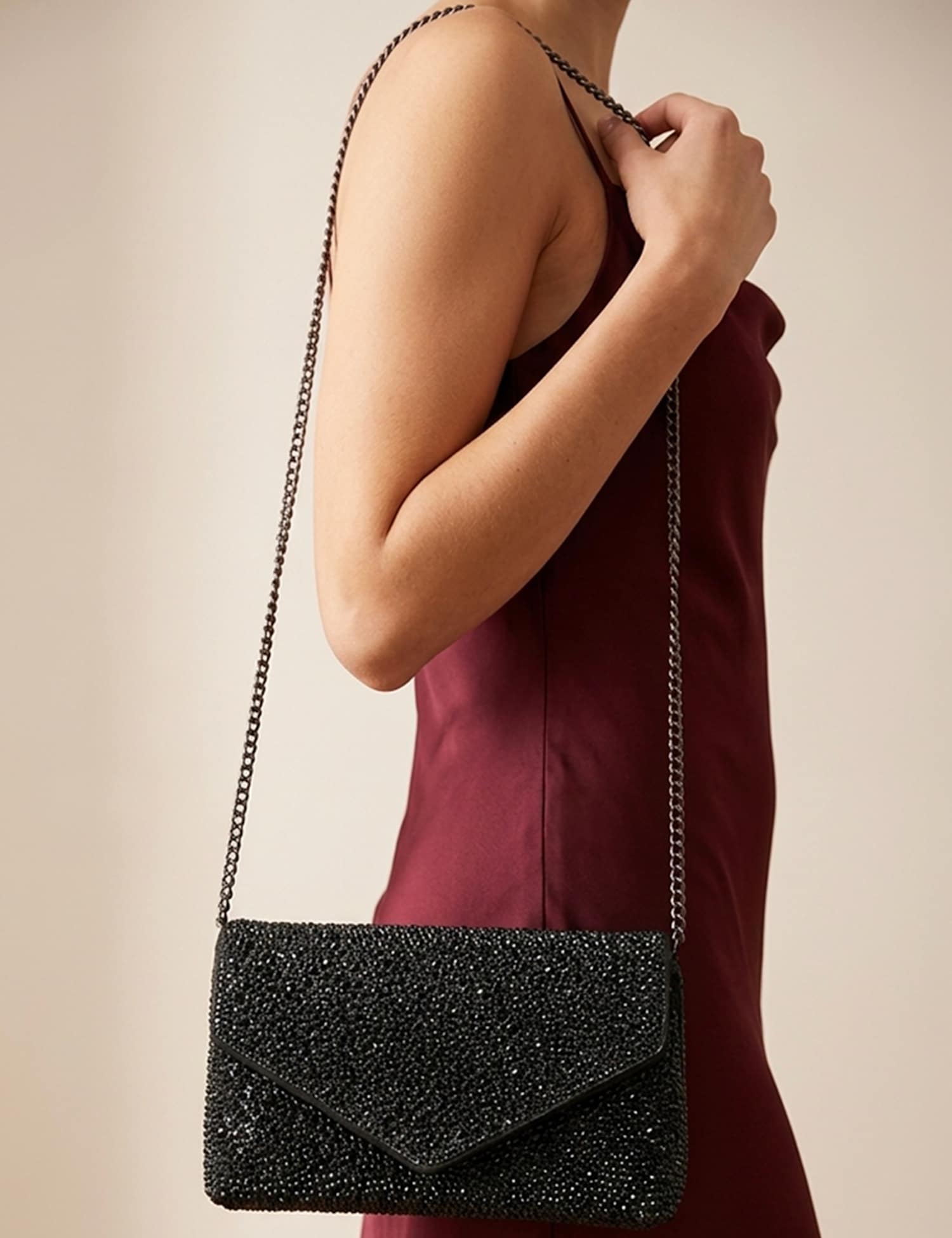 Jones Bootmaker Faux Leather Embellished Clutch Bag Black