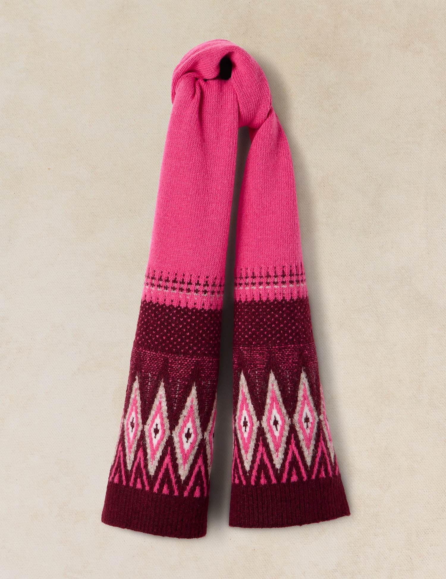 White Stuff Fair Isle Scarf with Wool Pink Mix