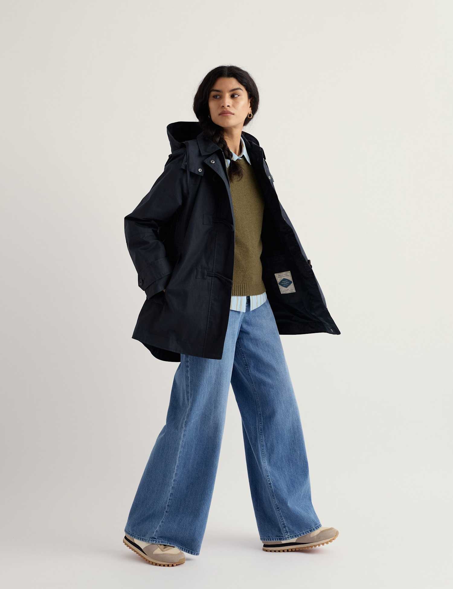 Seasalt Cornwall Linen Rich Hooded Duffle Coat Navy