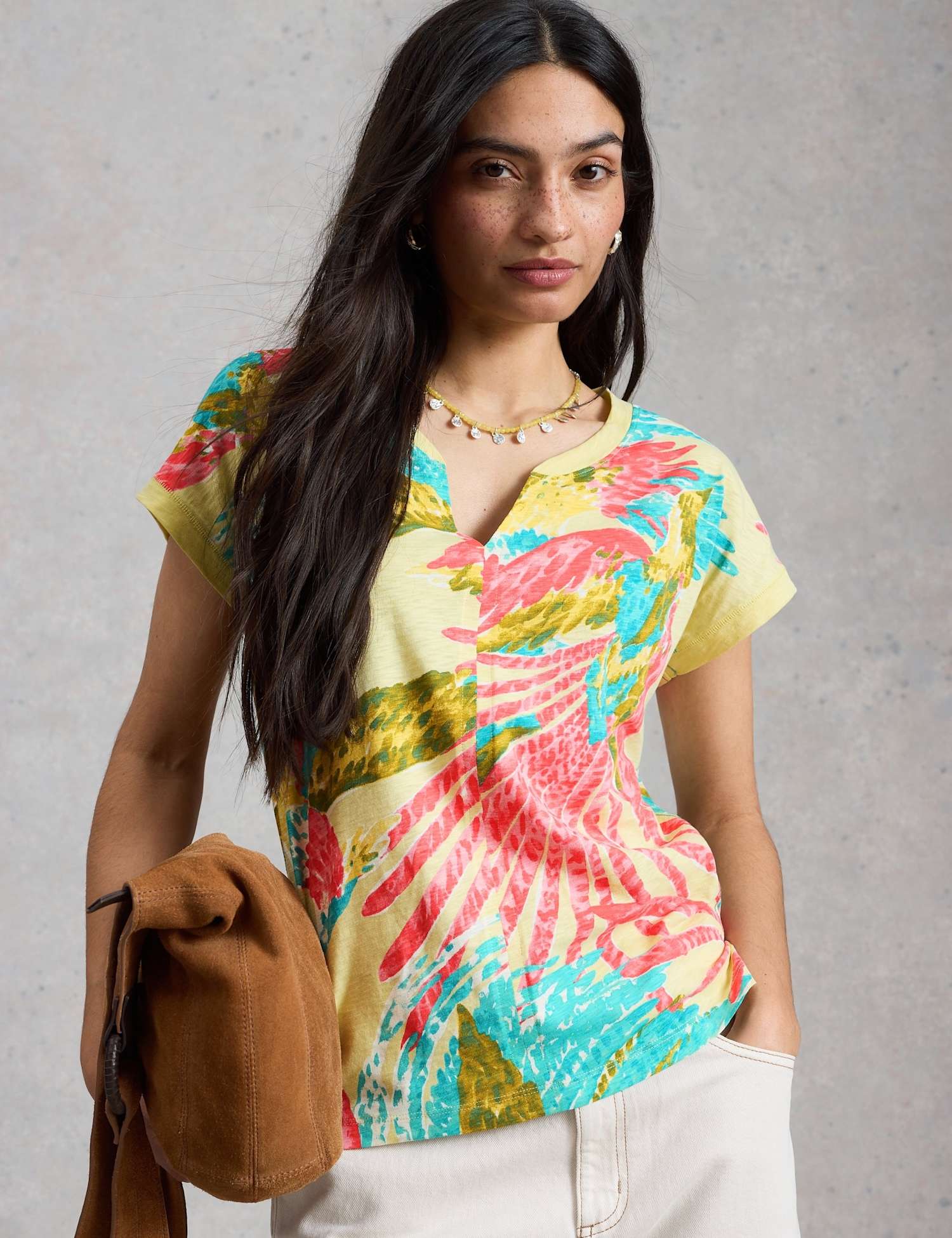 White Stuff Pure Cotton Floral T-Shirt Green Mix