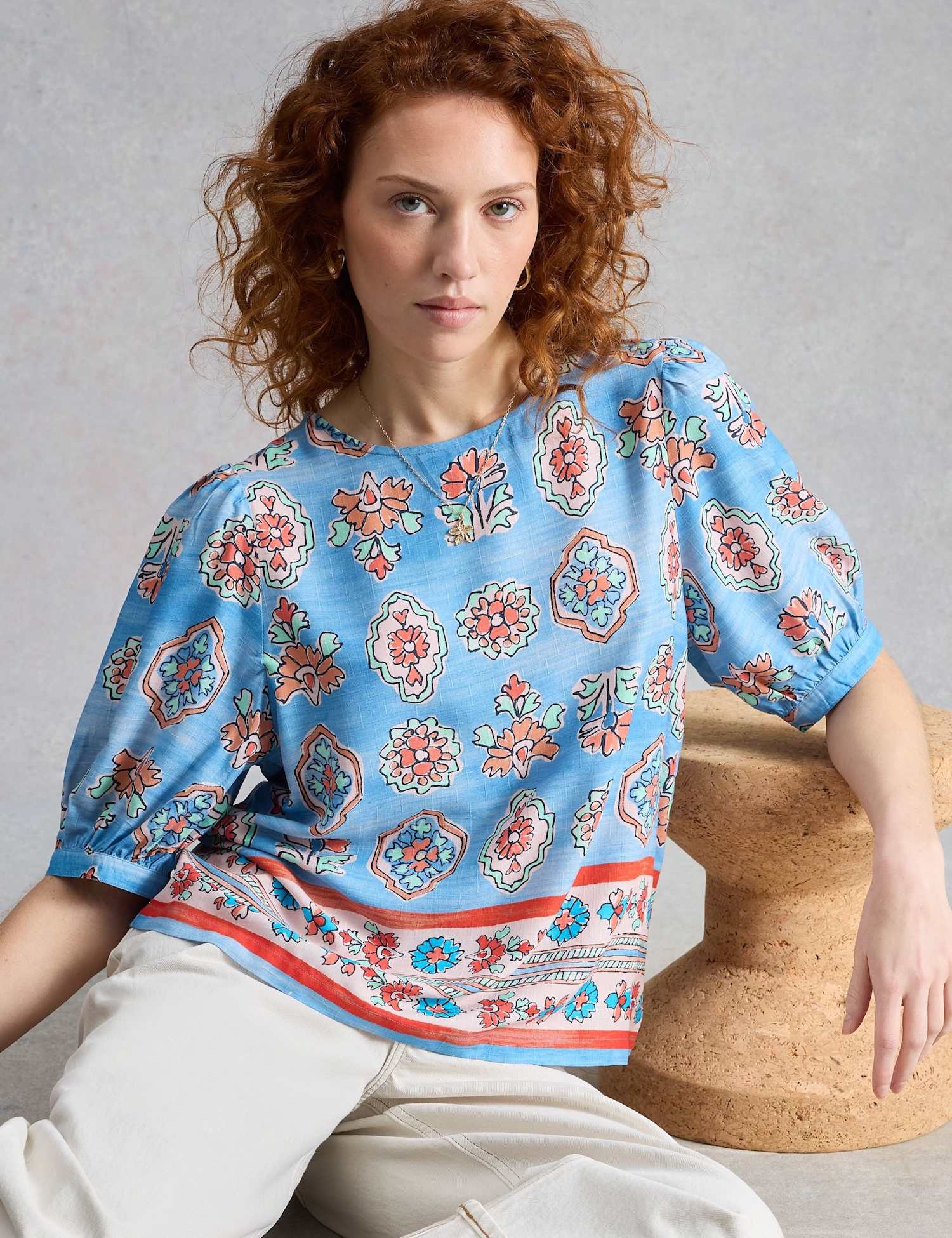 White Stuff Floral Shell Top Blue Mix
