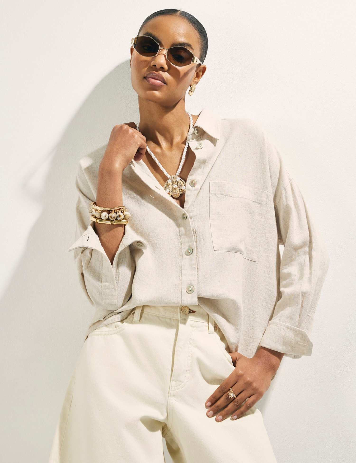 River Island Linen Rich Relaxed Shirt Stone