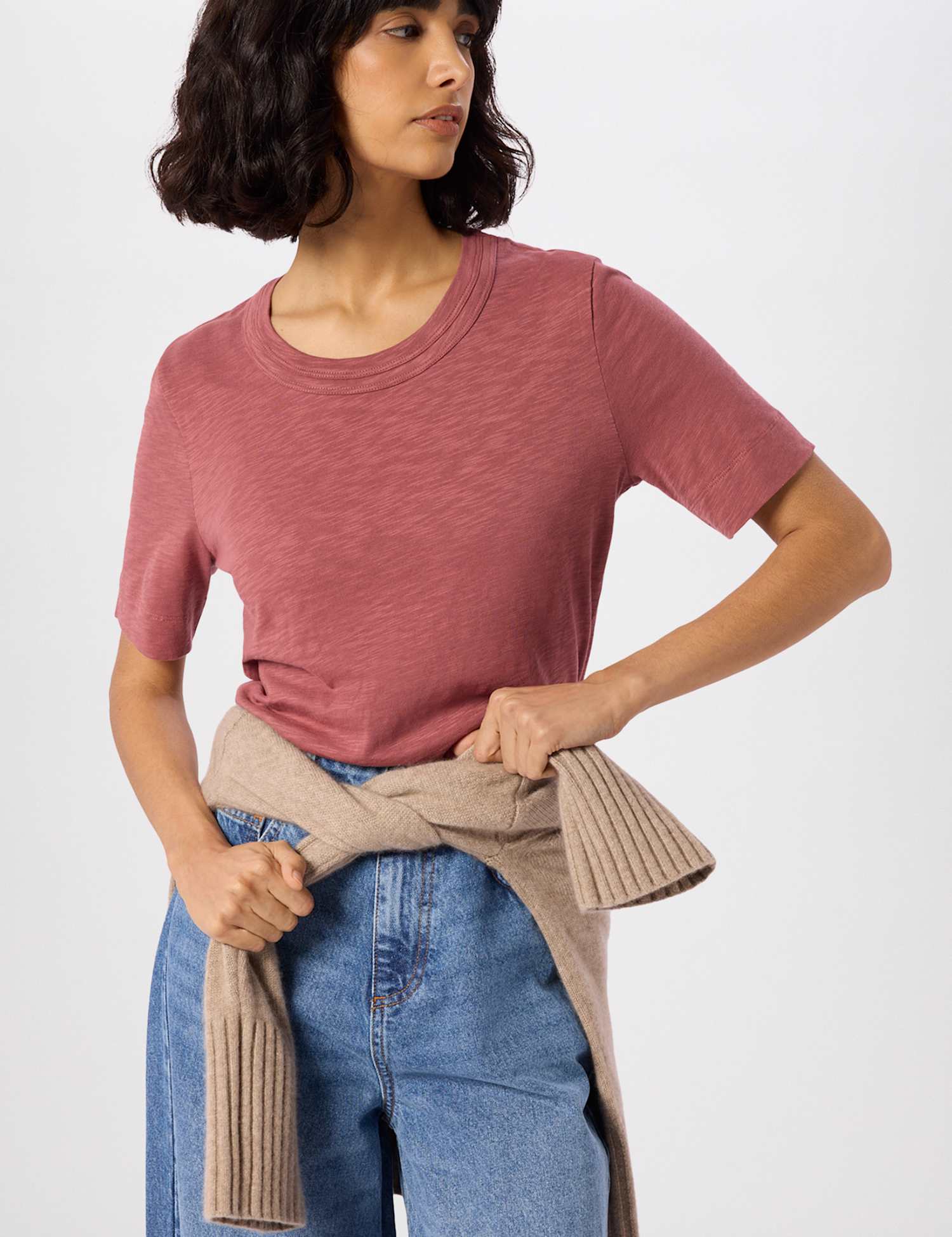 Whistles Rosa Pure Cotton T-Shirt Dark Pink