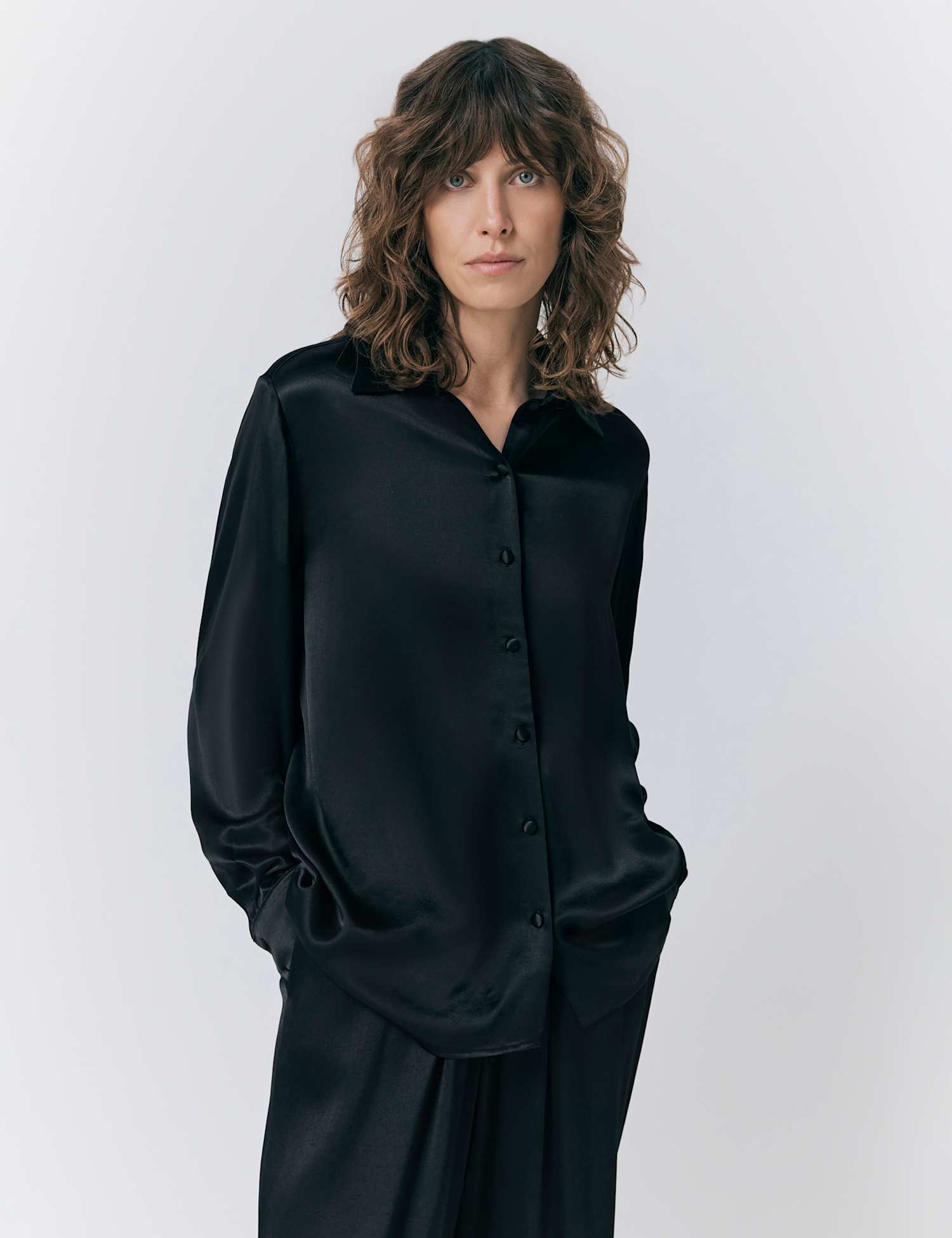 Ghost Satin Collared Button Through Shirt Black