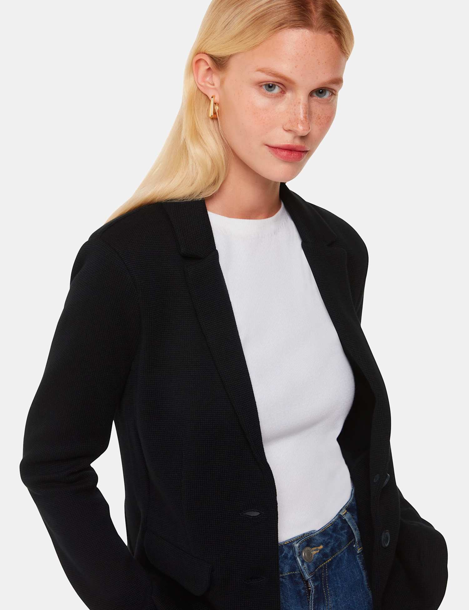 Whistles Jersey Slim Single Breasted Blazer Black