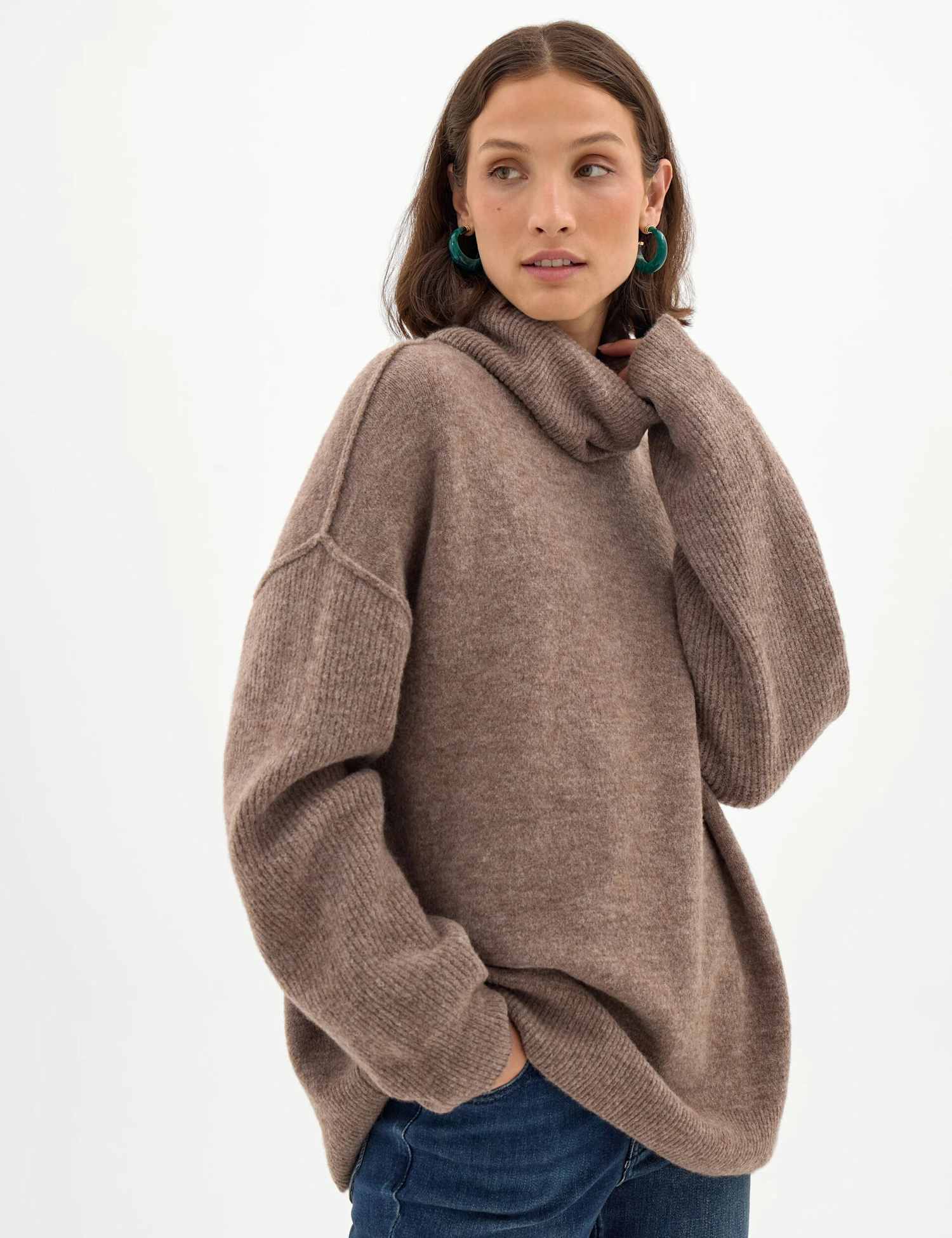 HUSH Wool Blend Textured Roll Neck Jumper Light Brown