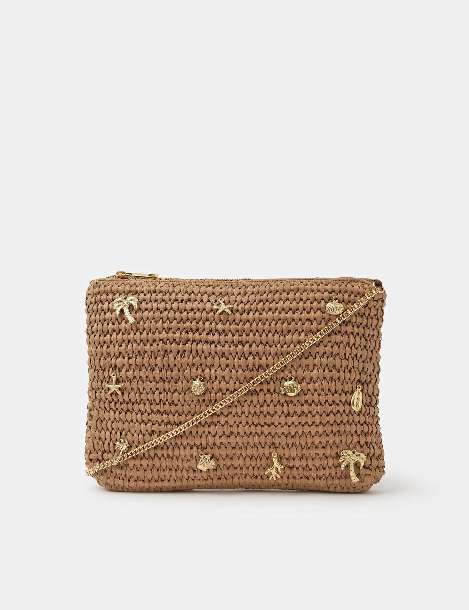 ACCESSORIZE Raffia Charm Clutch Bag Natural