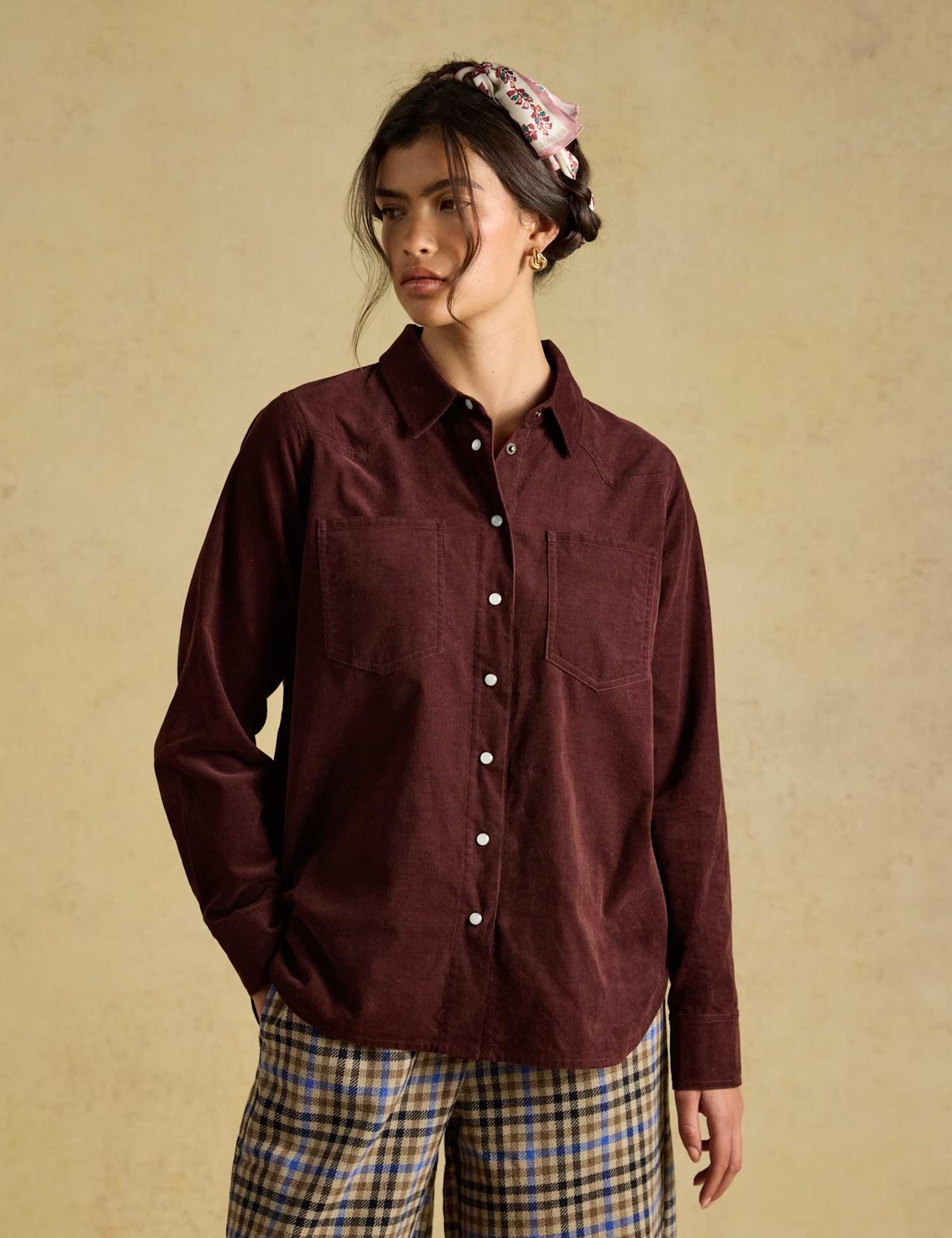 Joules Pure Cotton Western Collared Shirt Brown Mix