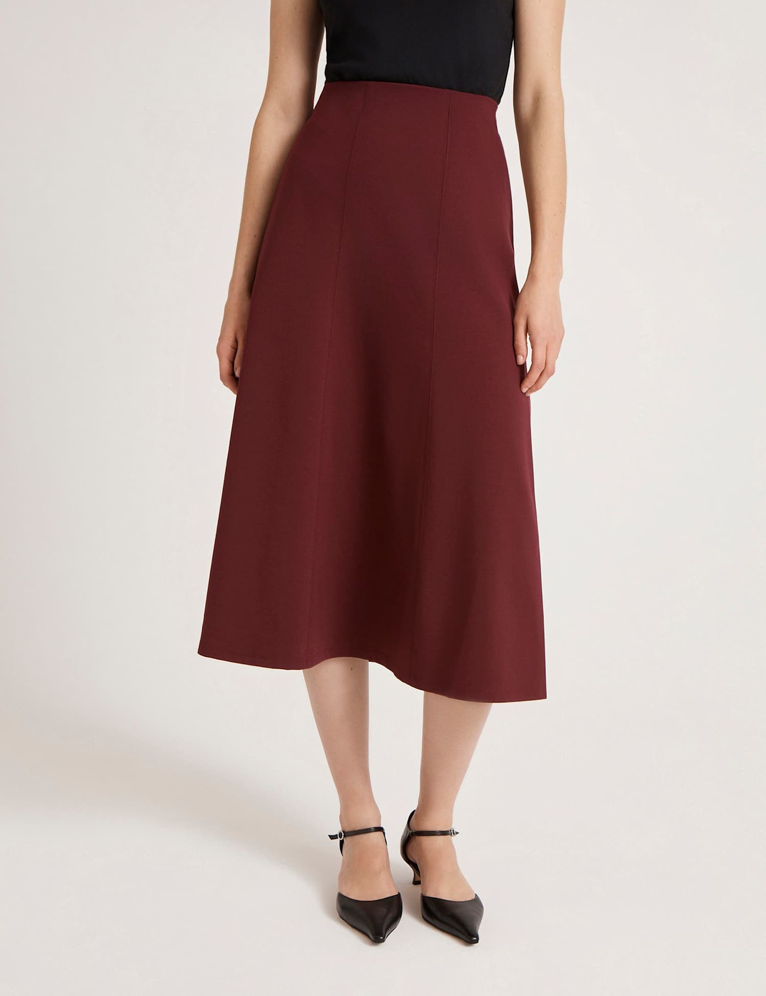 Finery London Jersey Midi Skirt Burgundy