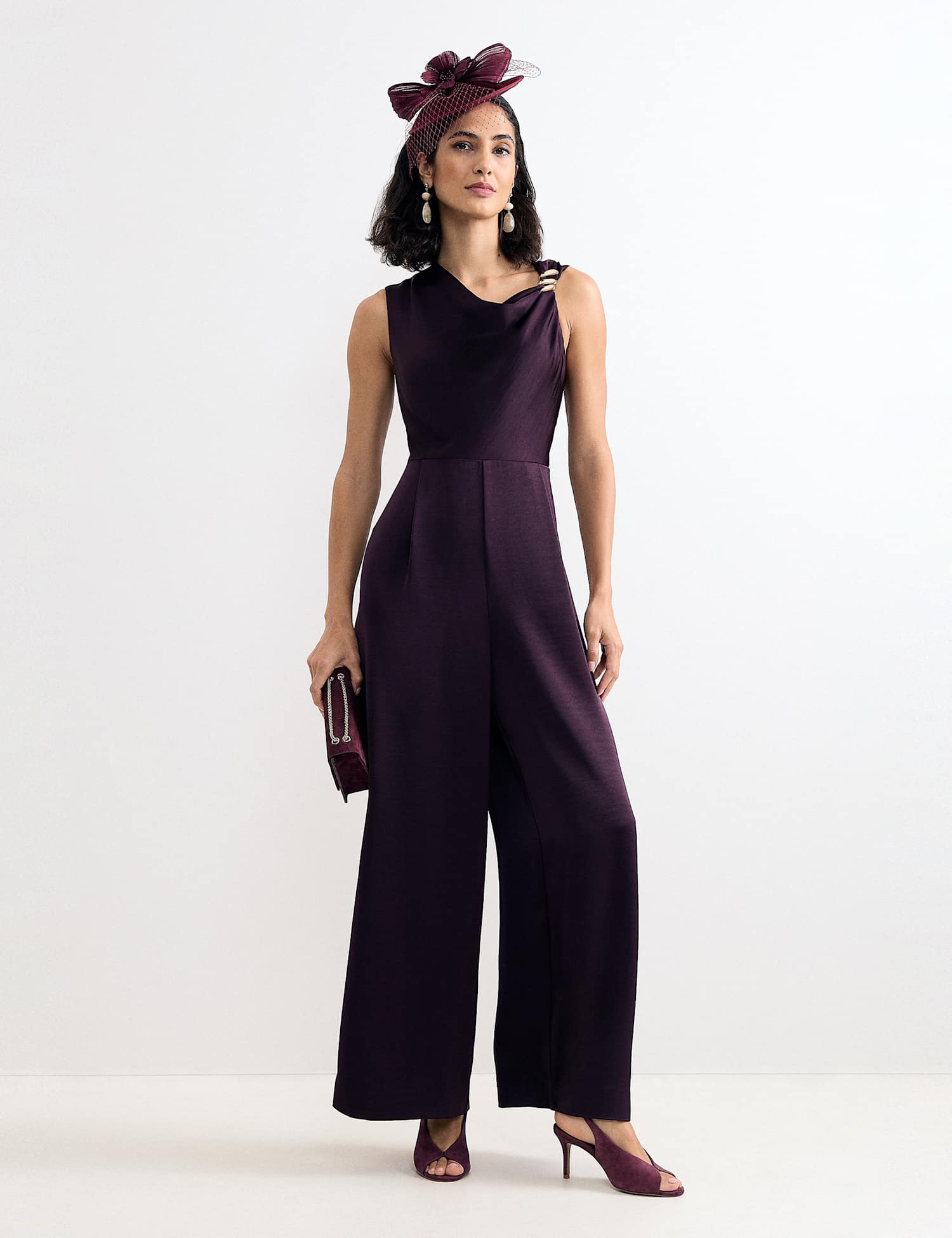 Phase Eight Embellished Wide Leg Jumpsuit Burgundy