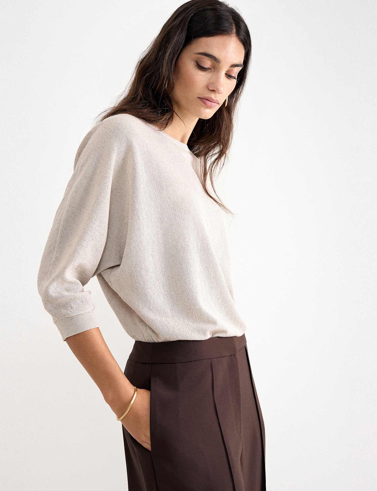 Phase Eight Sequin Slash Neck Batwing Sleeve Jumper Gold