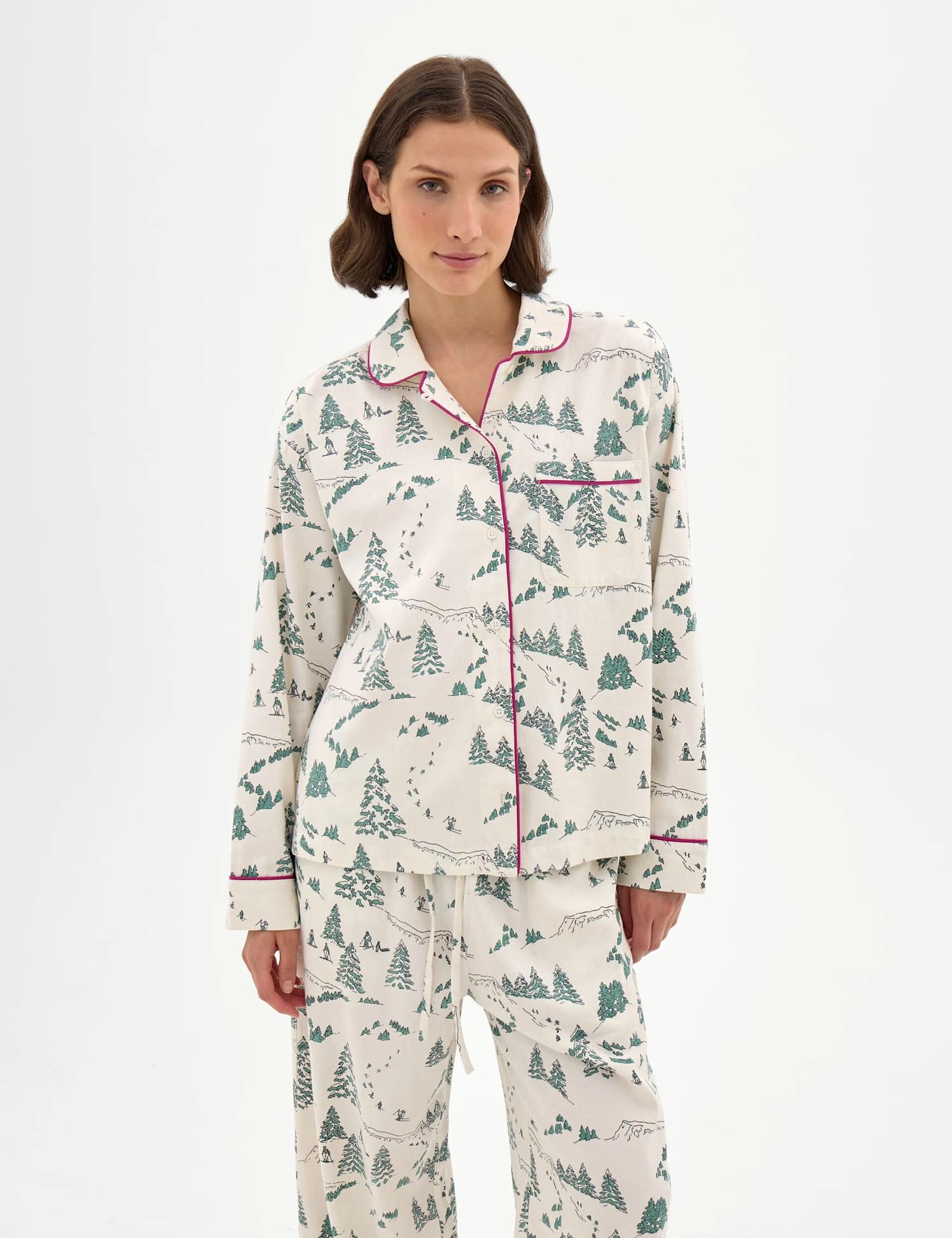 HUSH Brushed Cotton Printed Pyjama Set White Mix