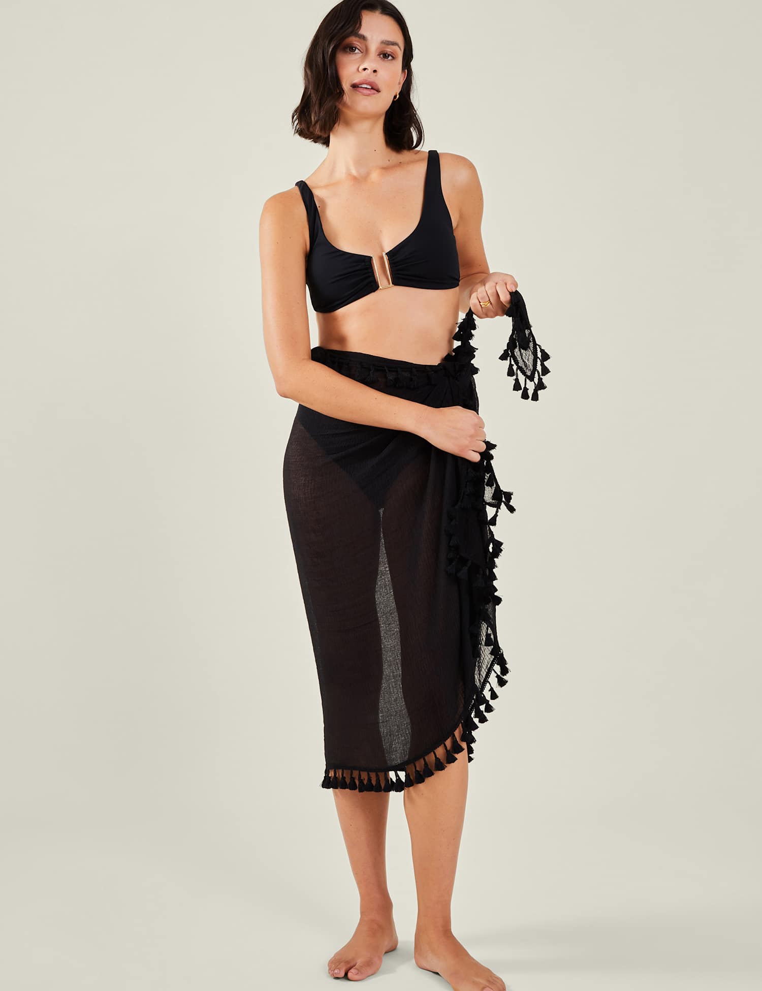 ACCESSORIZE Tassel Sarong Black