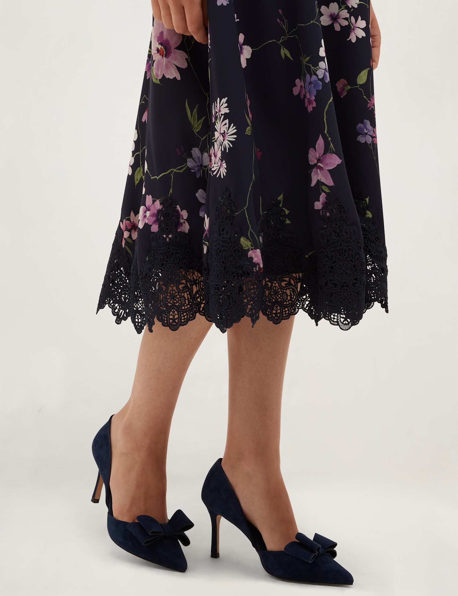 HOBBS Suede Bow Kitten Heel Court Shoes Blue