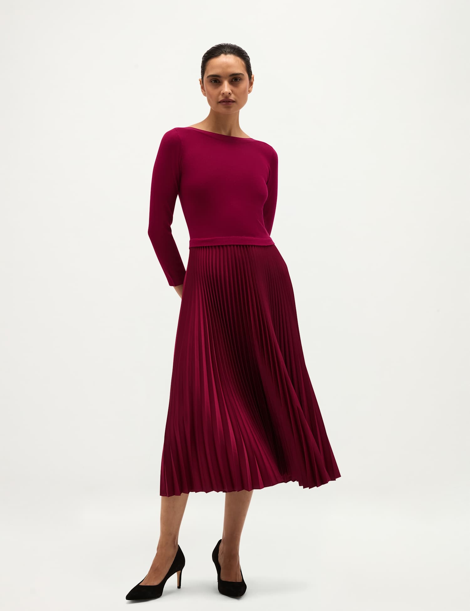 HOBBS Slash Neck Knitted Midi Dress Pink