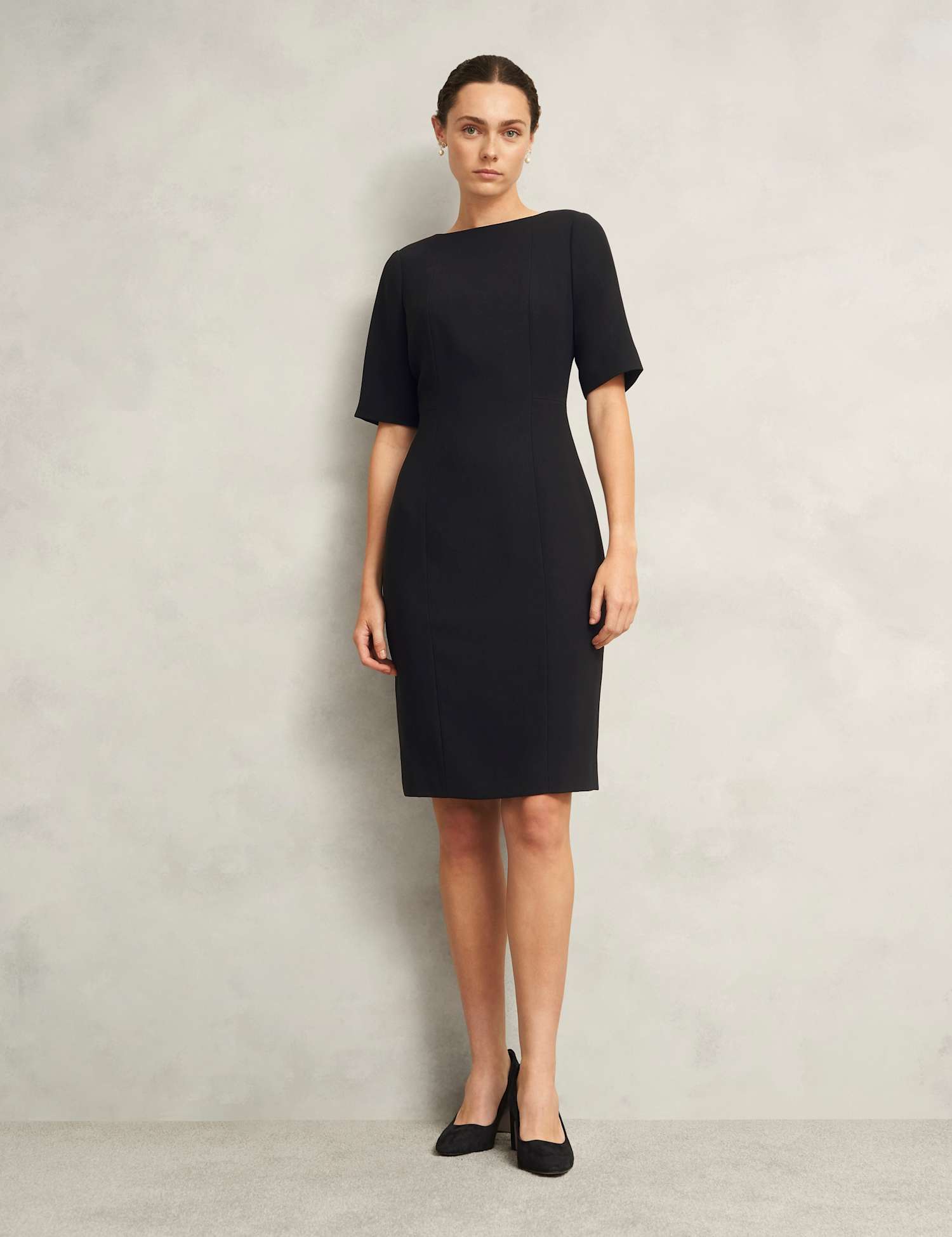 HOBBS Crepe Knee Length Tailored Shift Dress Black