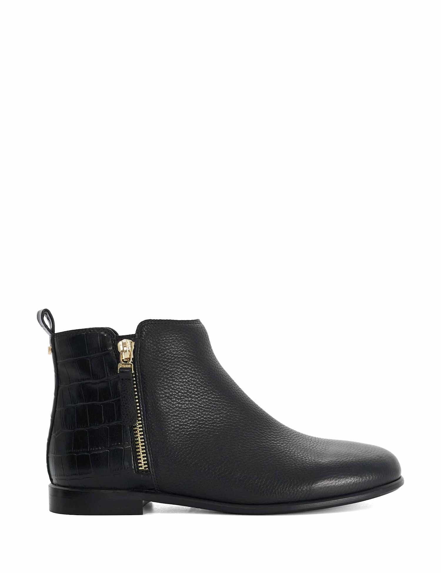 Dune London Leather Flat Round Toe Ankle Boots Black