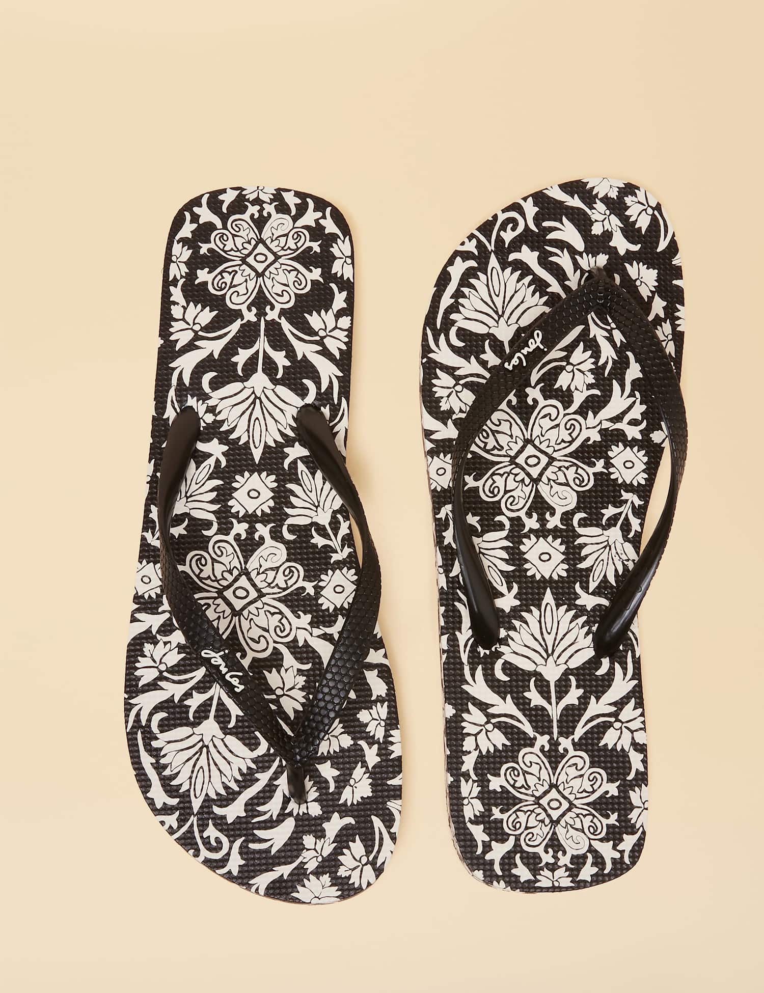 Joules Floral Flat Flip Flops Black Mix