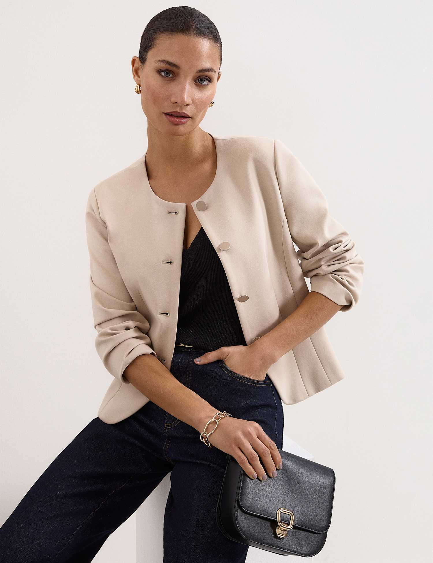 Phase Eight Structured Single Breasted Short Jacket Stone