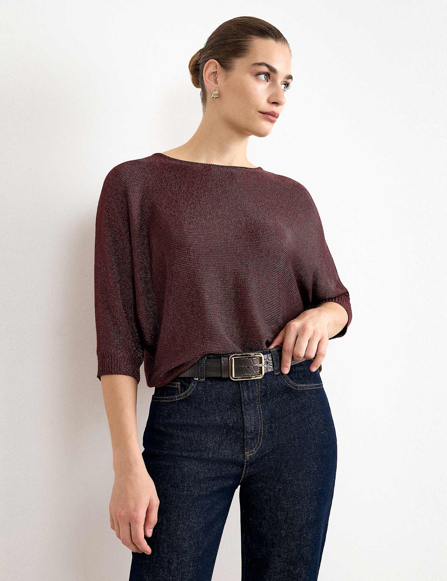 Phase Eight Metallic Cristine Knit Jumper Brown