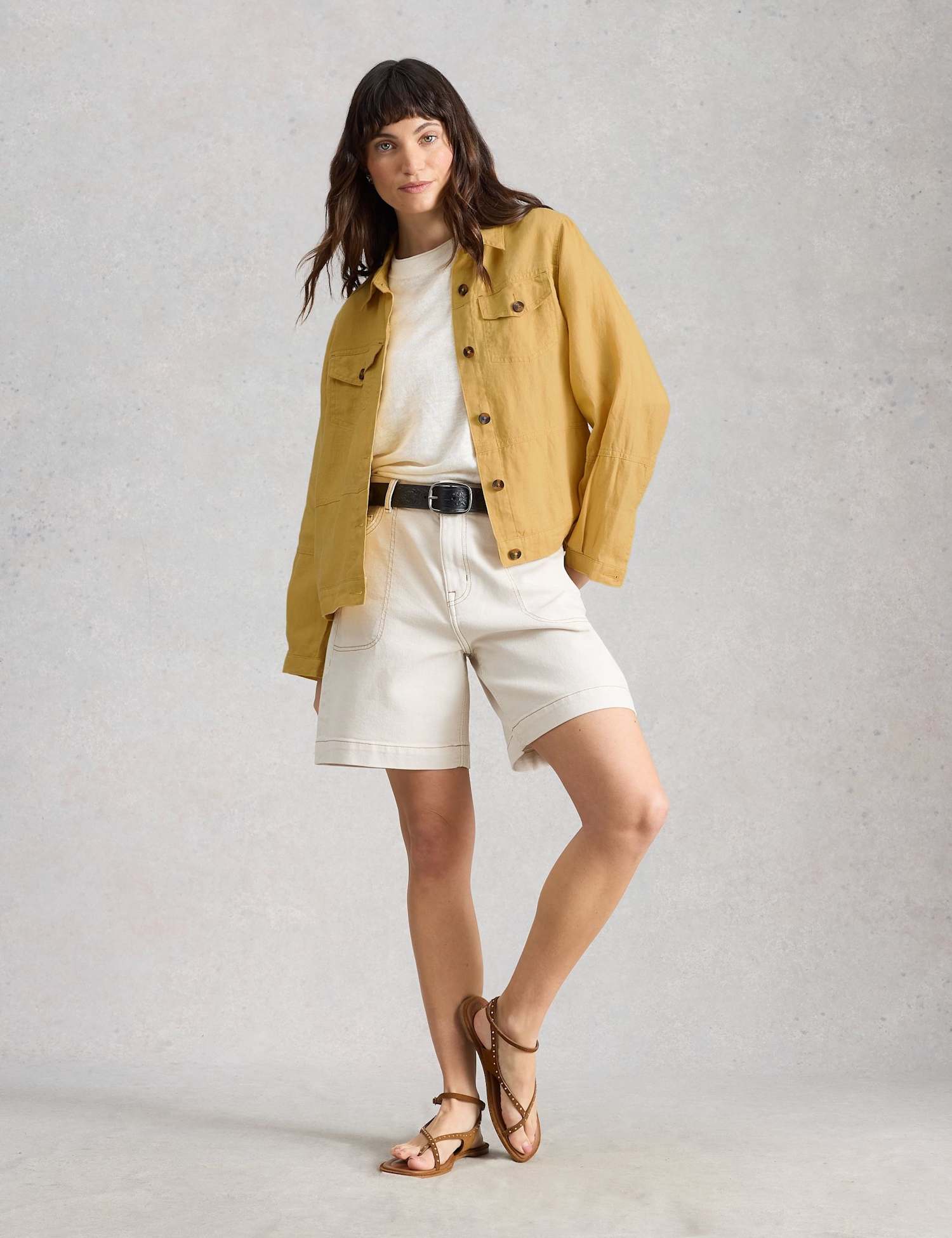 White Stuff Pure Linen Lightweight Collared Jacket Yellow