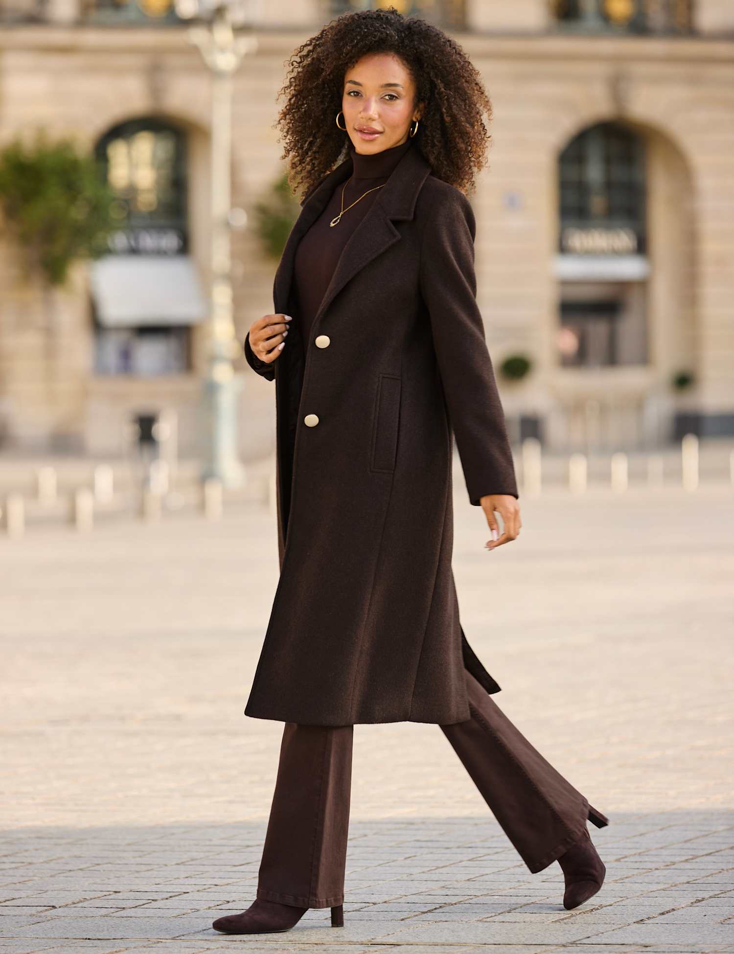 SOSANDAR Wool Blend Longline Tailored Coat Chocolate