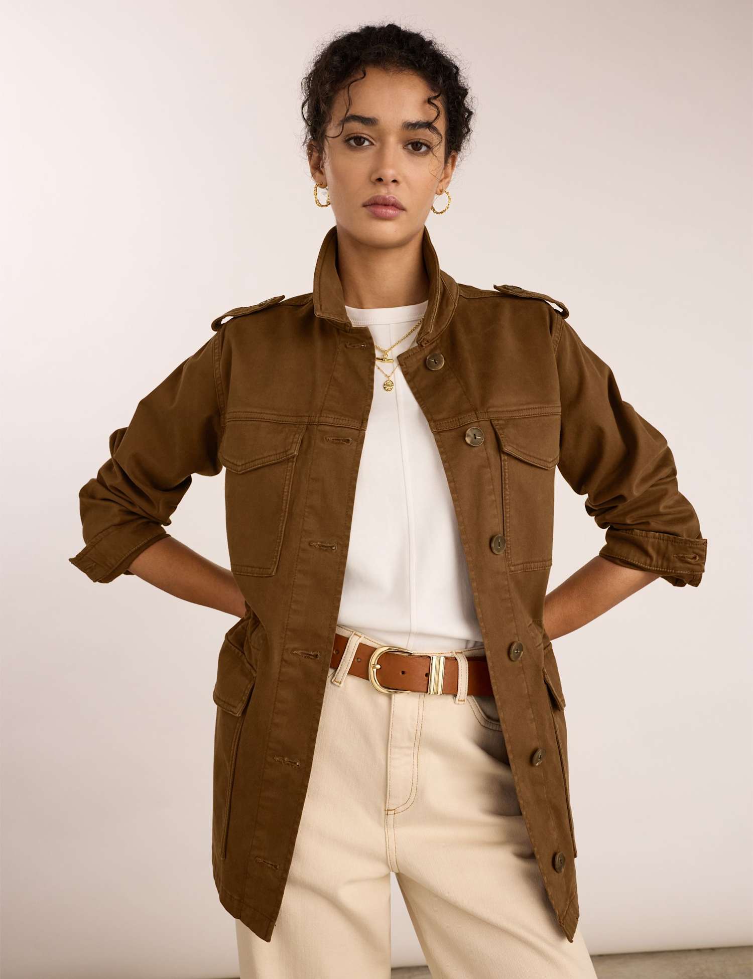 BAUKJEN Cotton Rich Collared Utility Jacket Chocolate