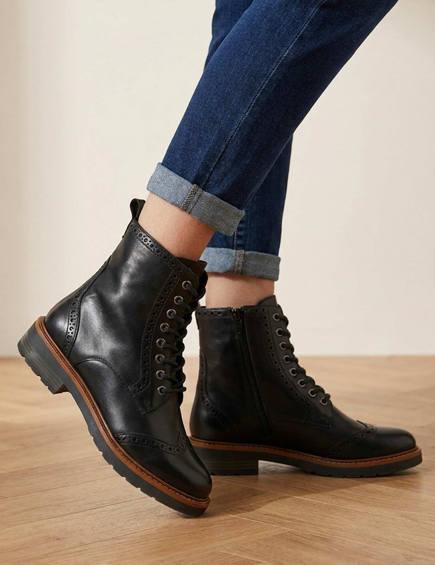 Jones Bootmaker Leather Brogue Detail Ankle Boots Black