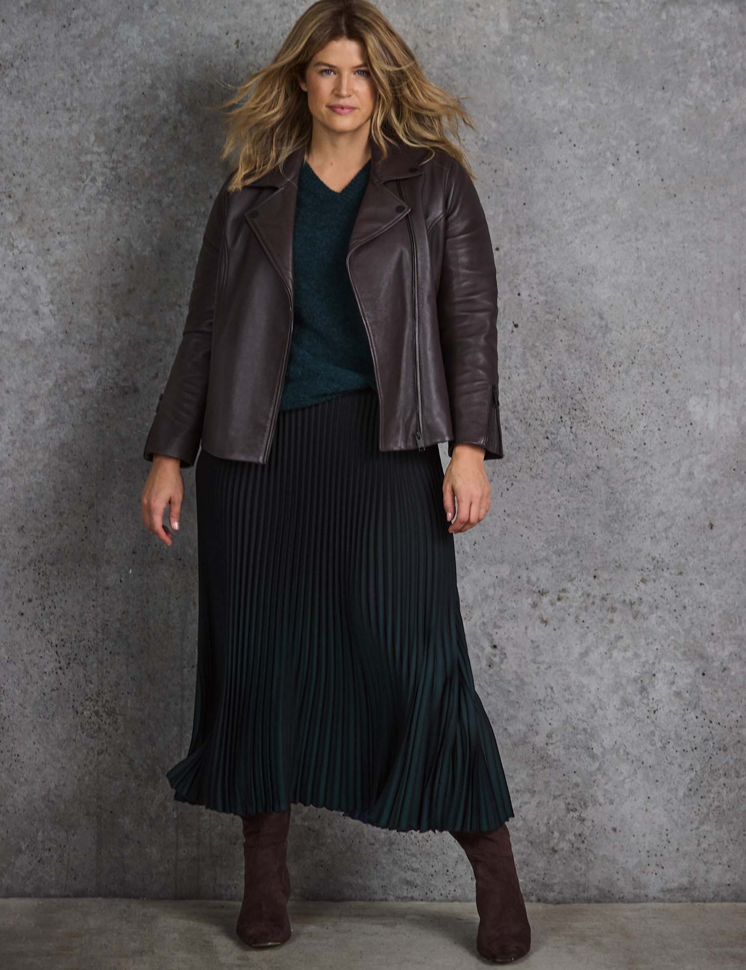 Live Unlimited London Leather Zip Cuff Biker Jacket Brown