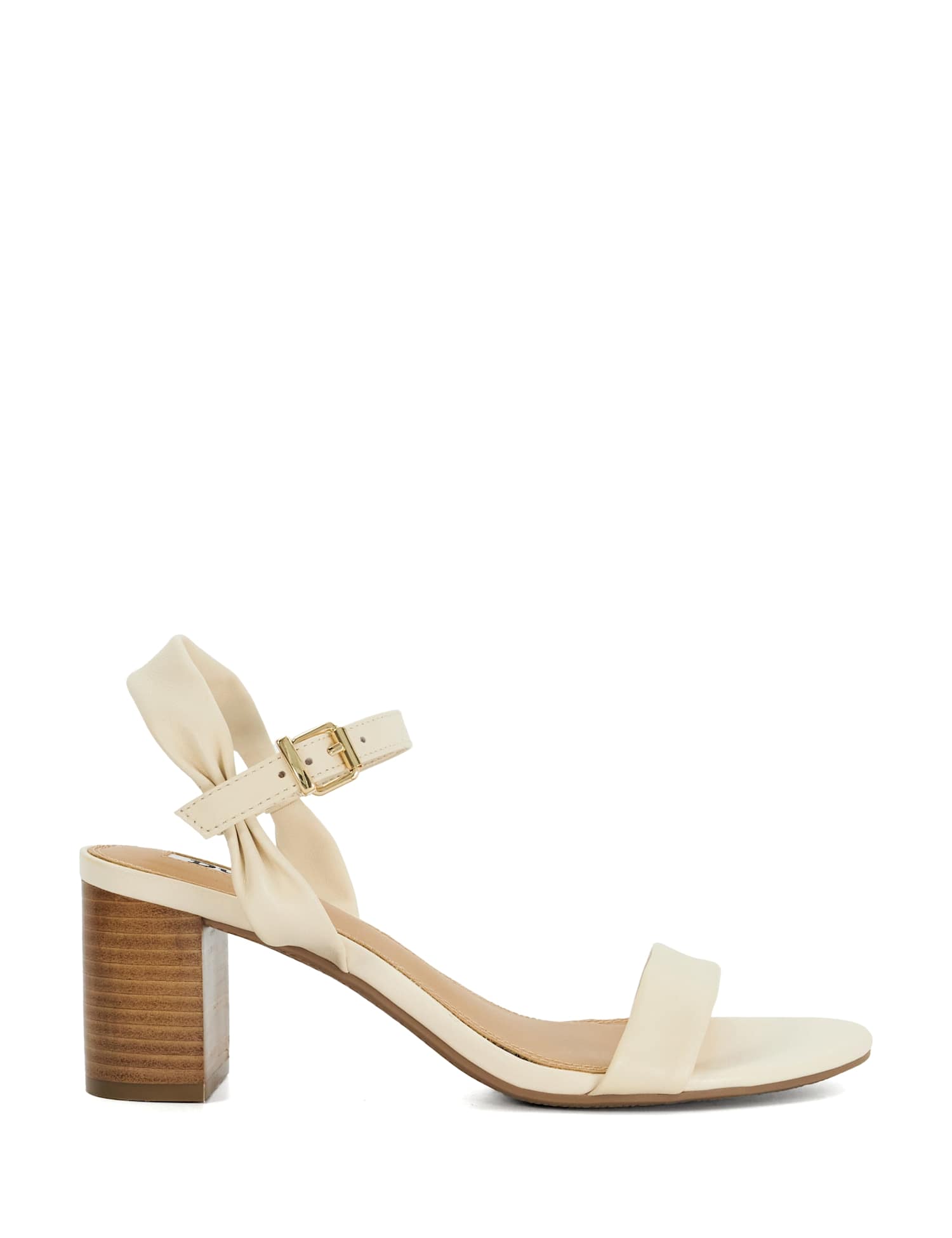 Dune London Leather Ankle Strap Block Heel Sandals Ecru