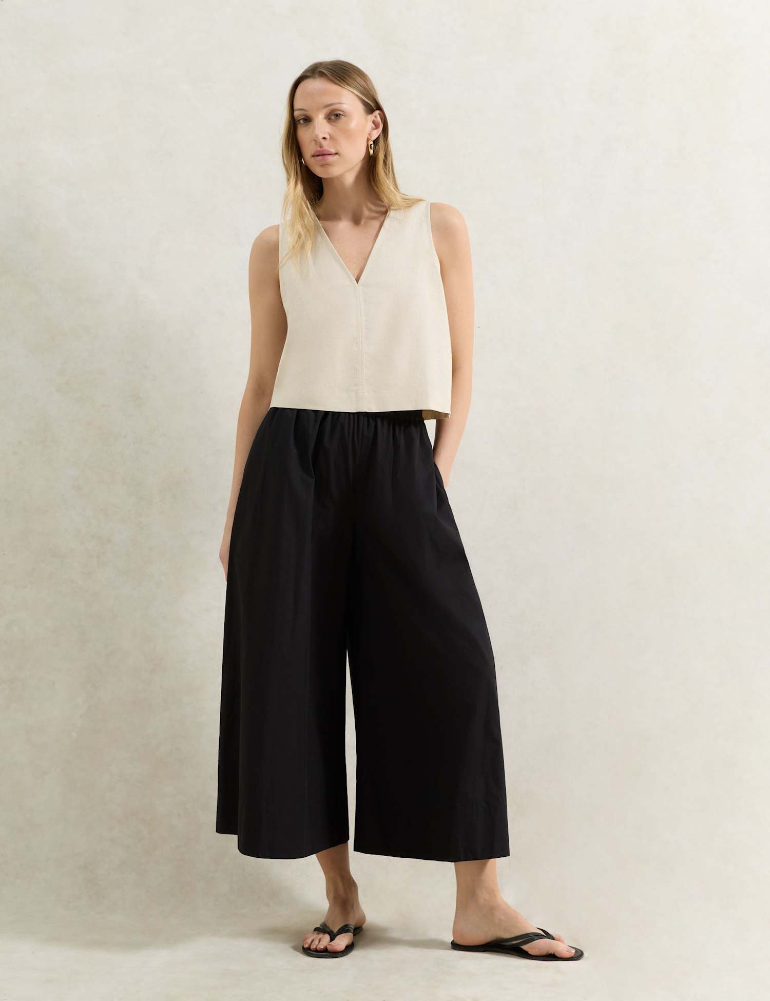 RO&ZO Pure Cotton Poplin Wide Leg Culottes Black