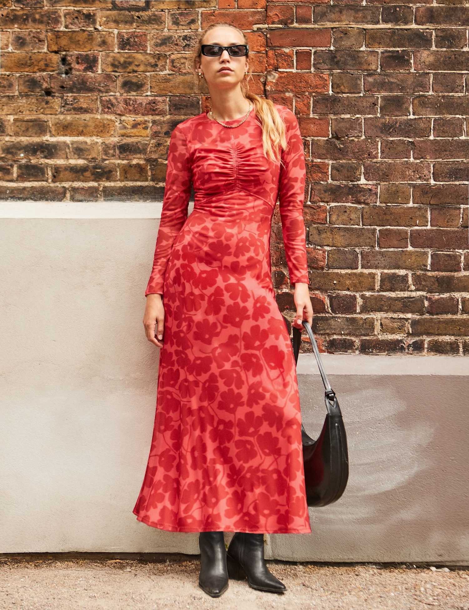RO&ZO Floral Print Mesh Midaxi Dress Light Pink Mix