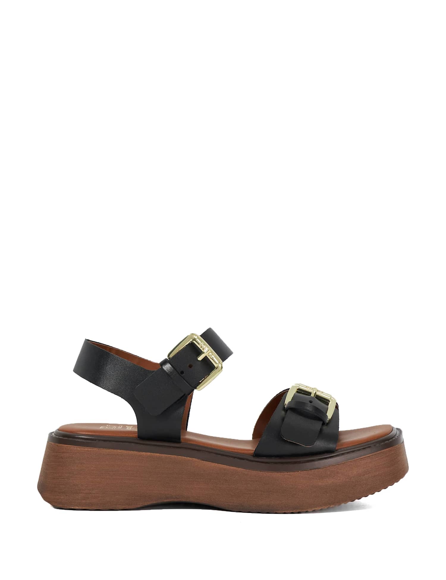 Dune London Buckle Flatform Square Toe Sandals Black
