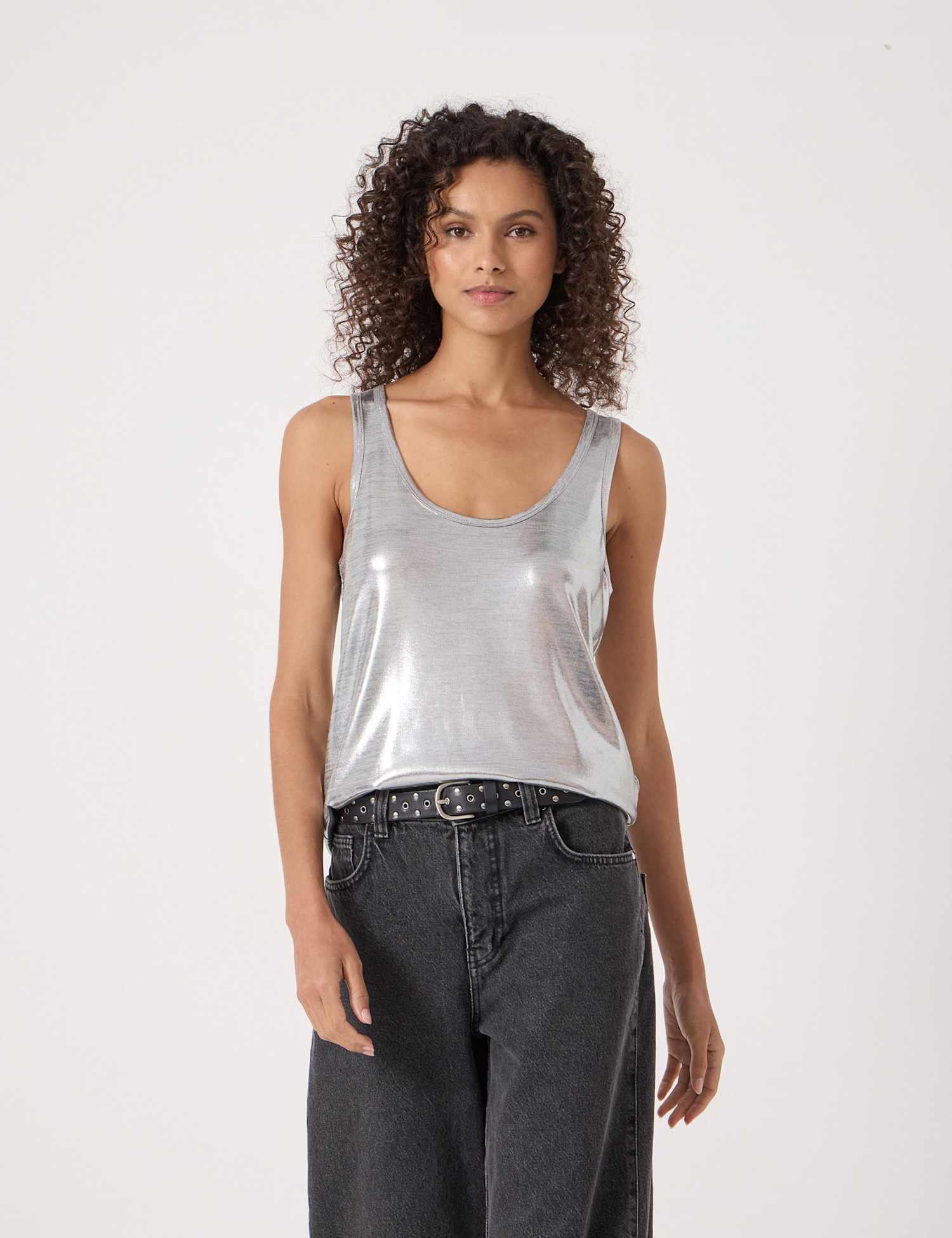 HUSH Metallic Scoop Neck Vest Silver Mix