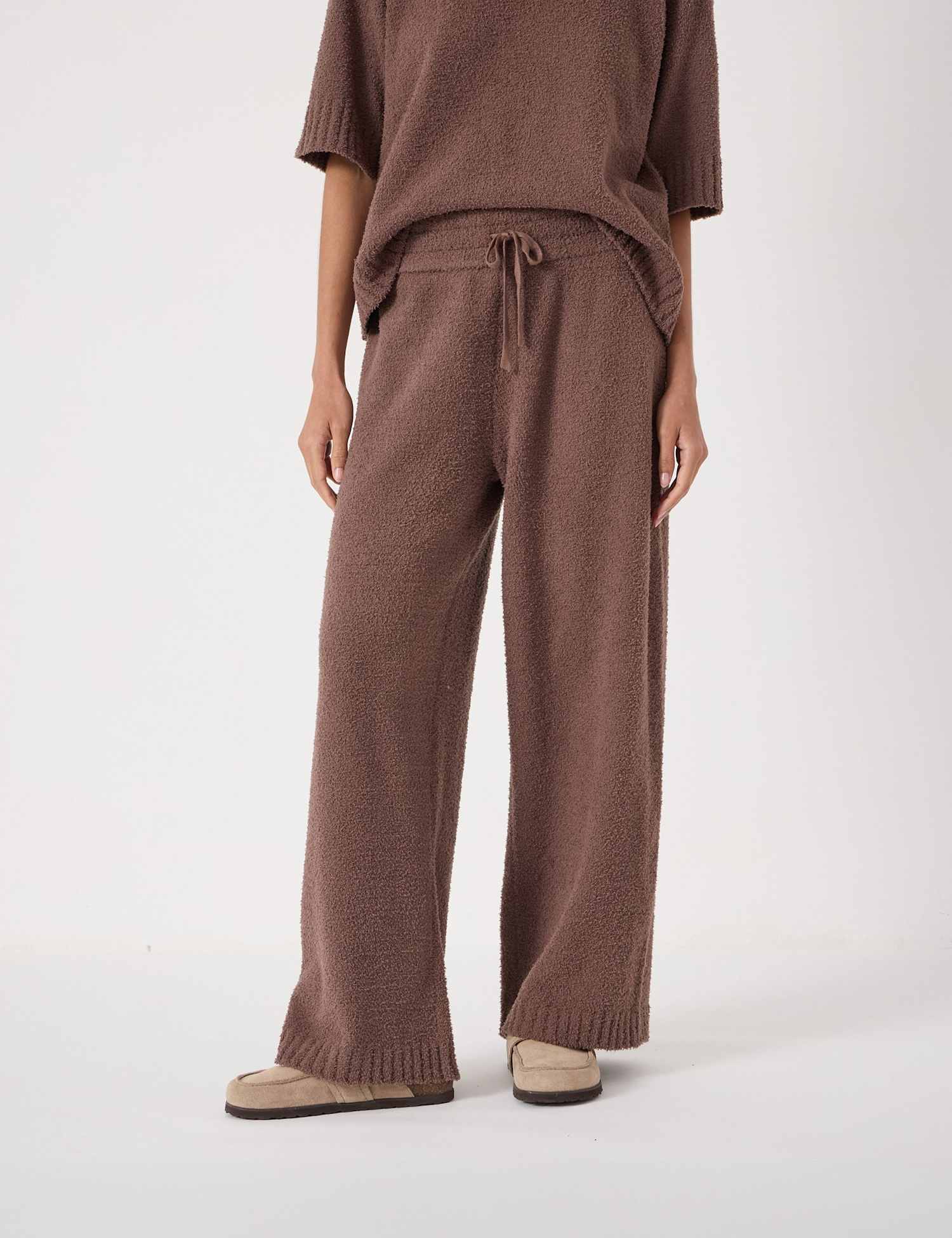 HUSH Textured Wide Leg Trousers Light Brown