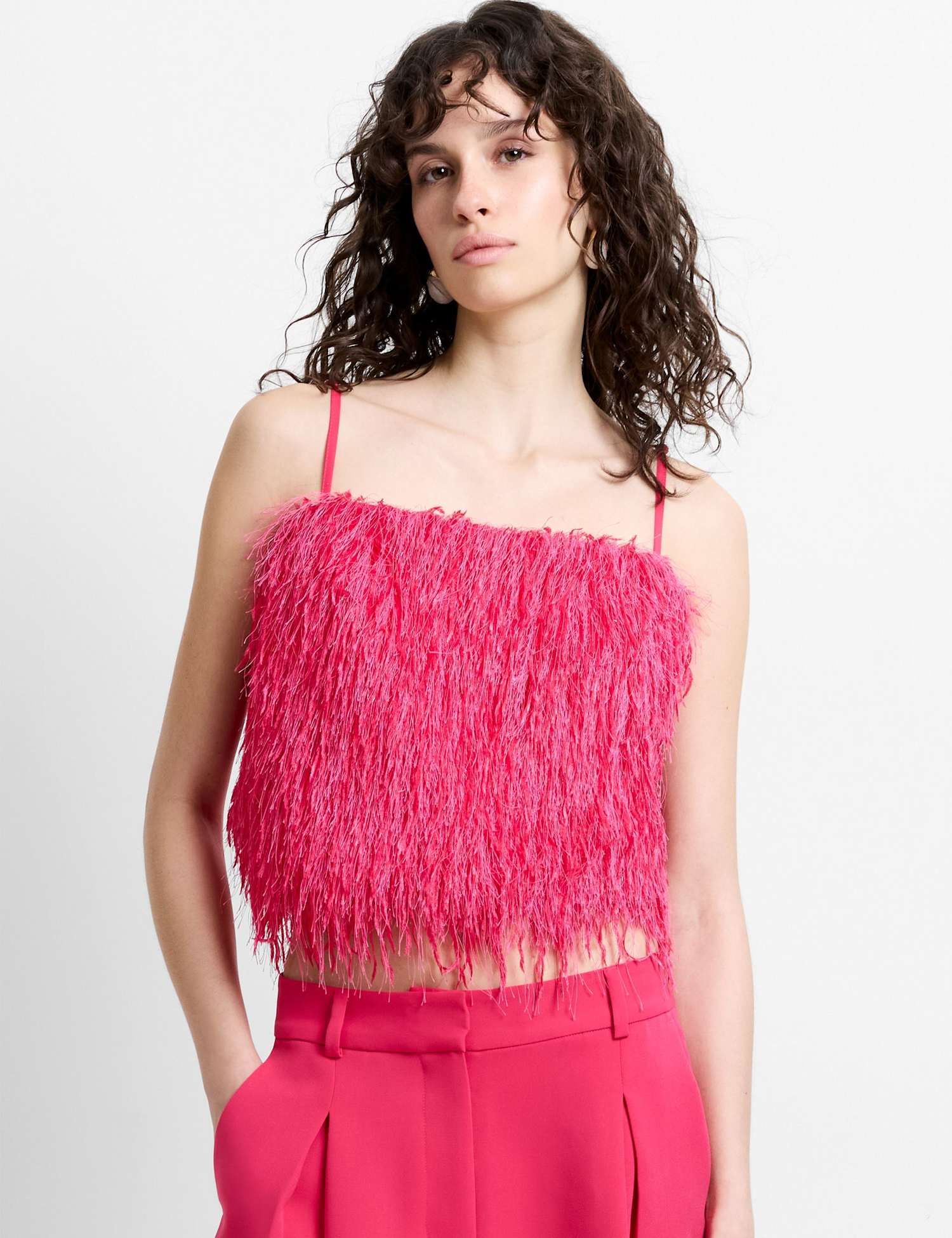 French Connection Textured Square Neck Top Pink