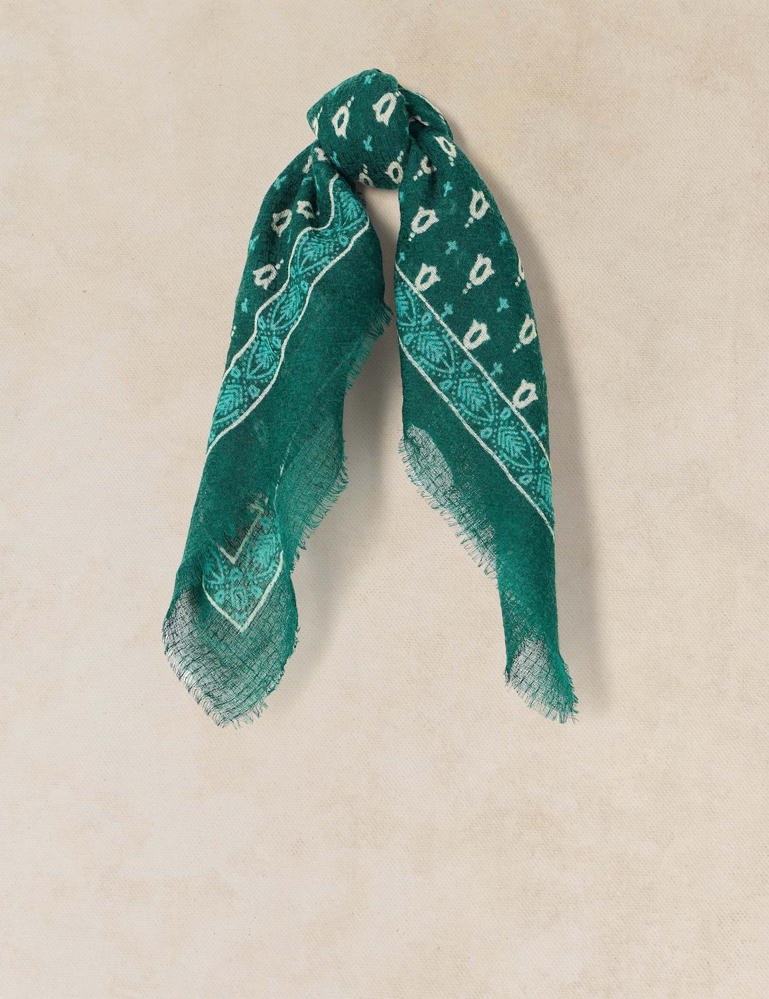 White Stuff Pure Wool Square Scarf Green Mix