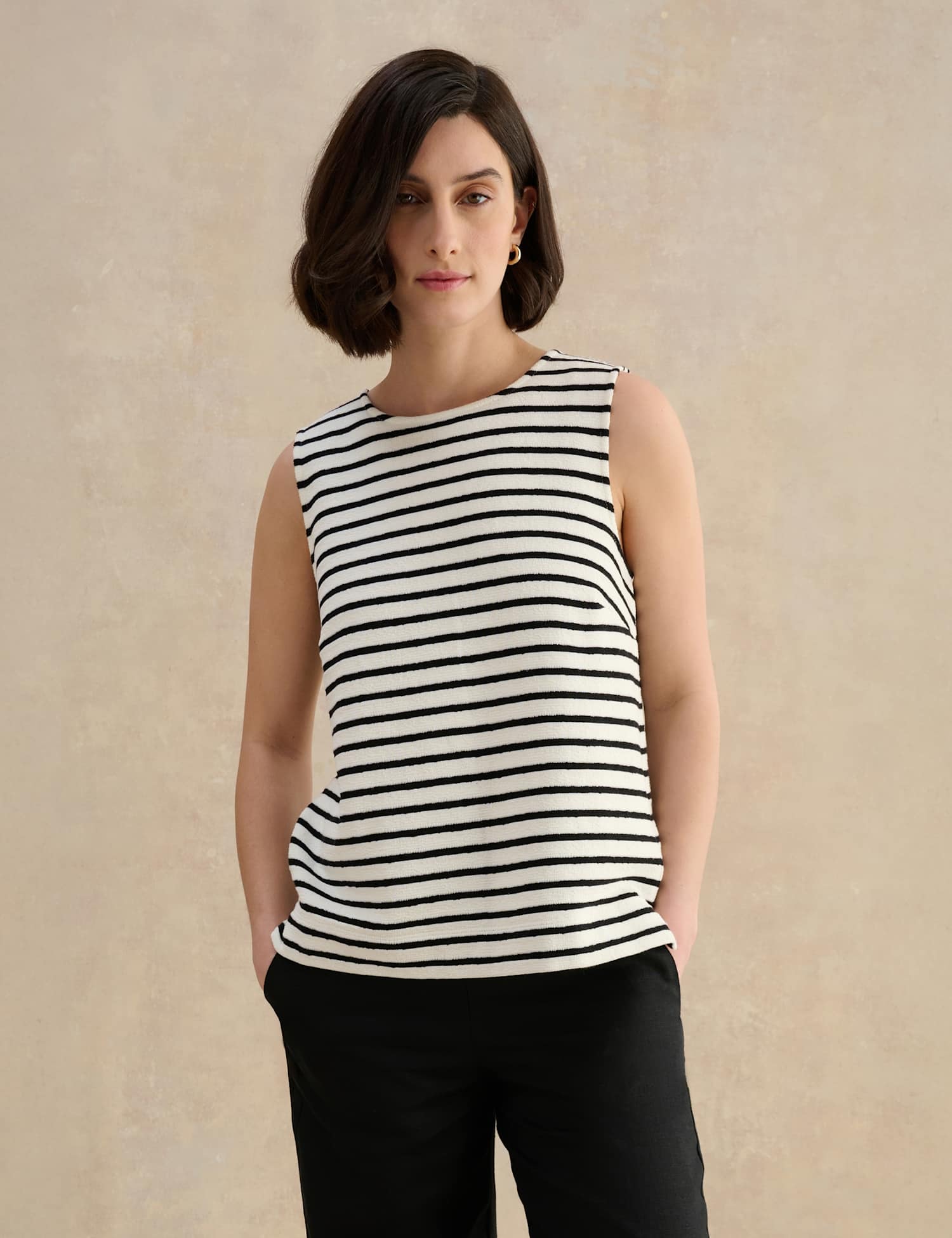 HOBBS Pure Cotton Striped Knitted Vest White Mix