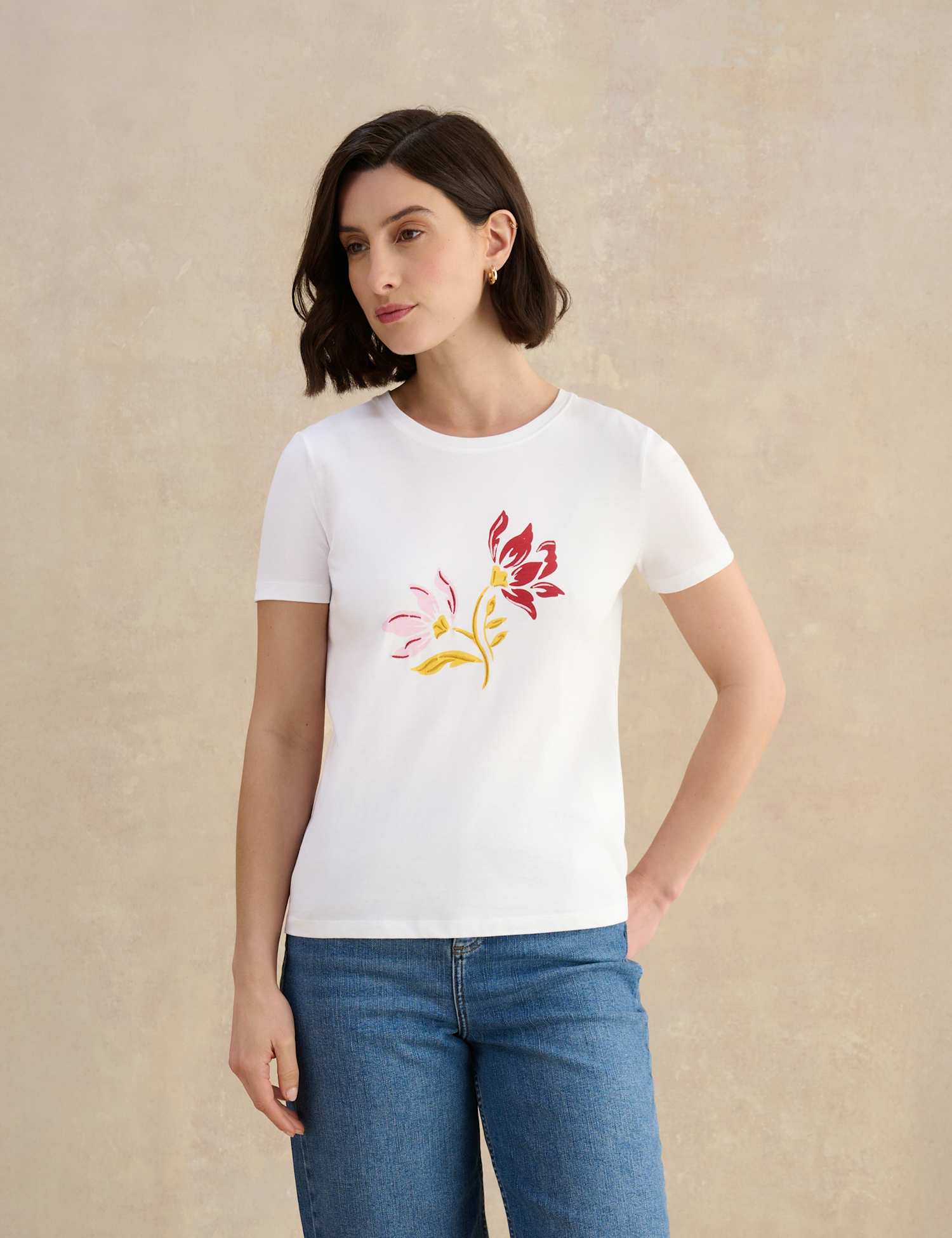 HOBBS Pure Cotton Floral T-Shirt White Mix
