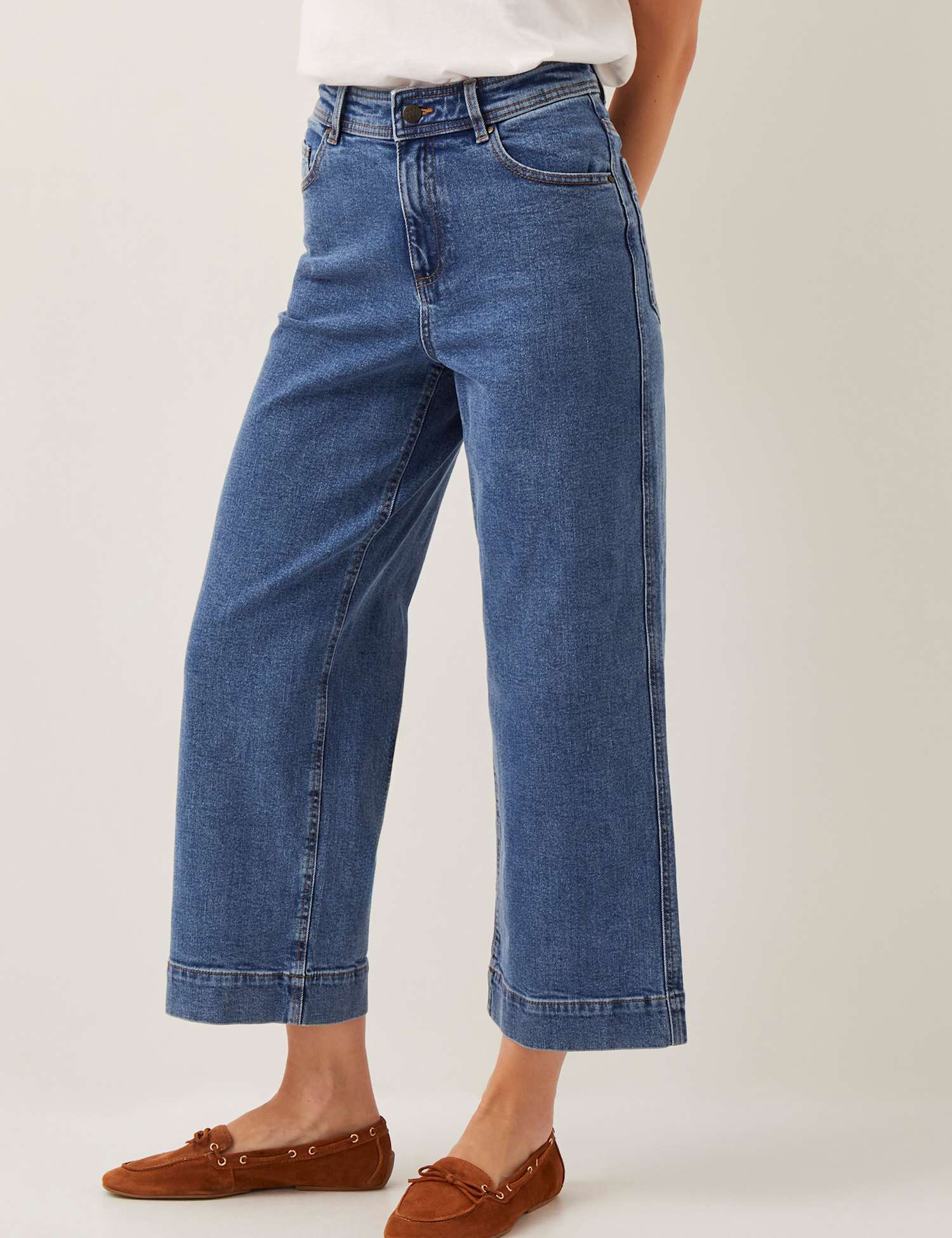 Monsoon High Waisted Straight Leg Cropped Jeans Blue Denim