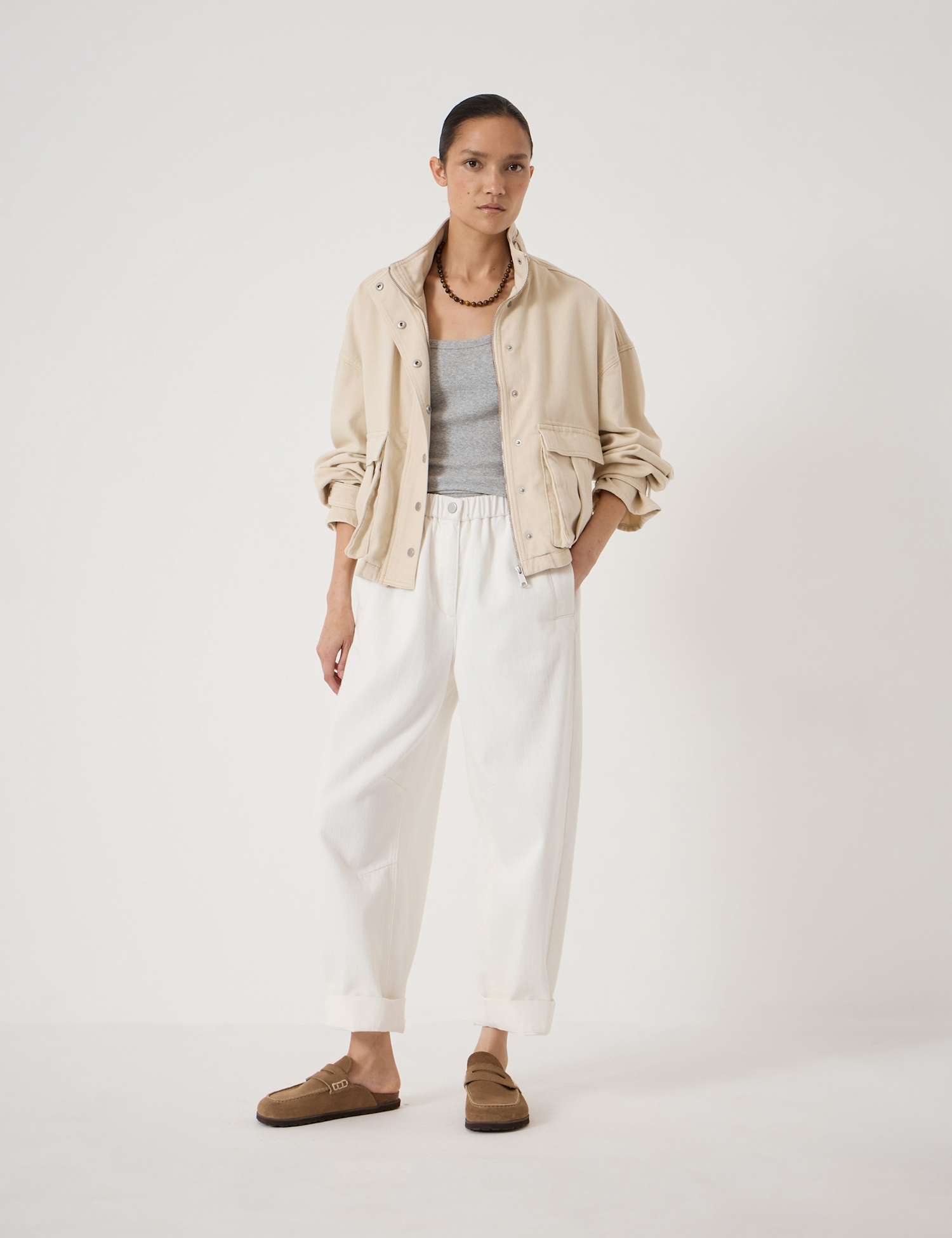 HUSH Supersoft Elasticated Waist Barrel Jeans Ecru