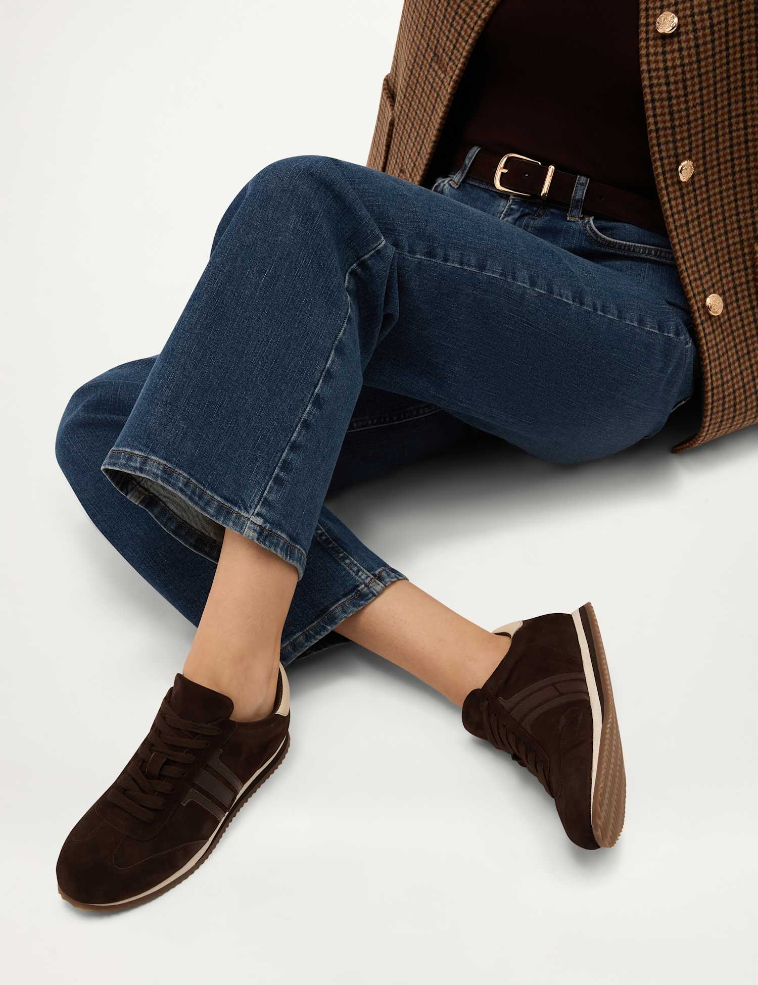 HOBBS Leather Lace Up Trainers Brown Mix